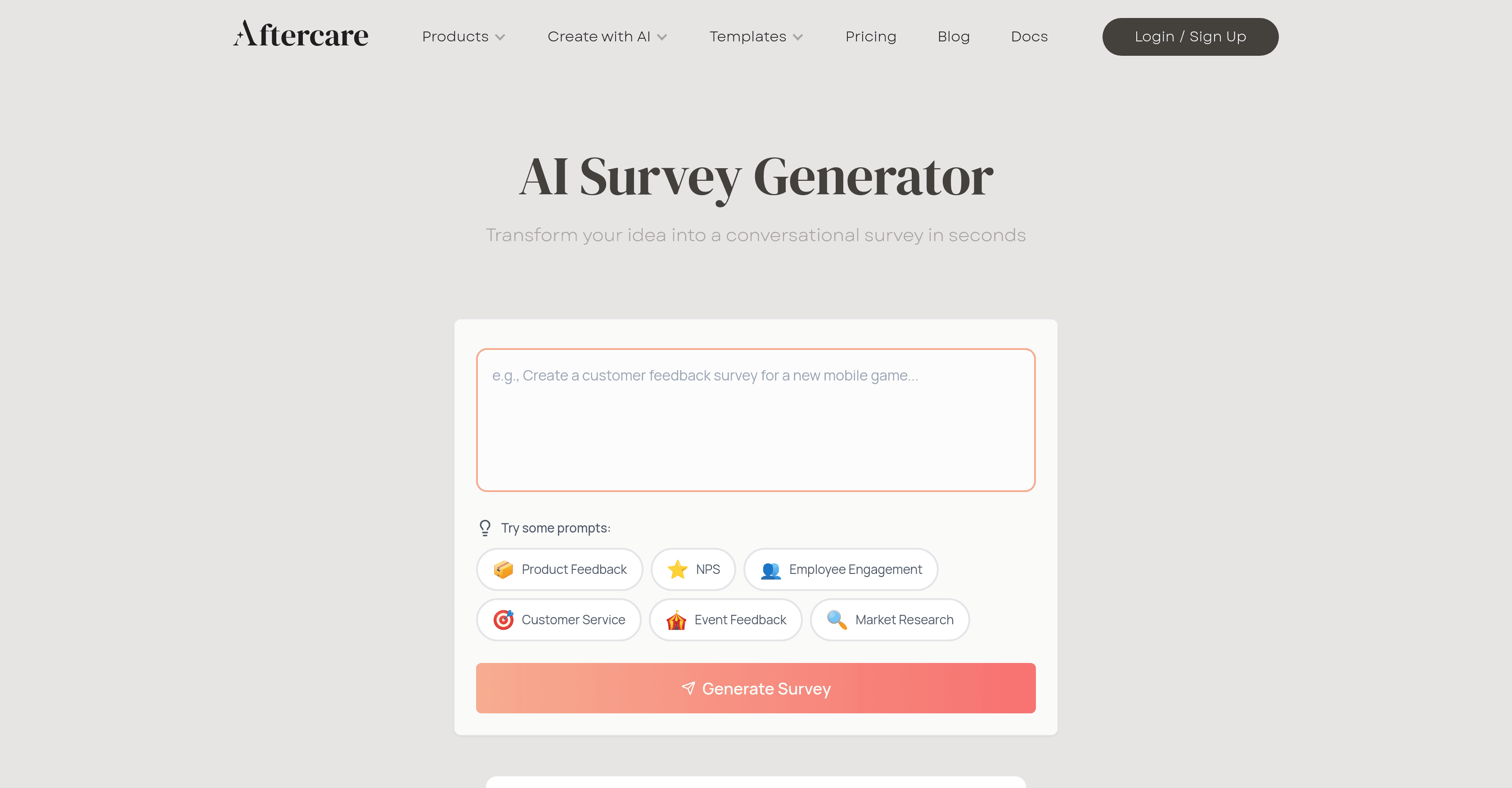 Aftercare AI Survey Generator screenshot