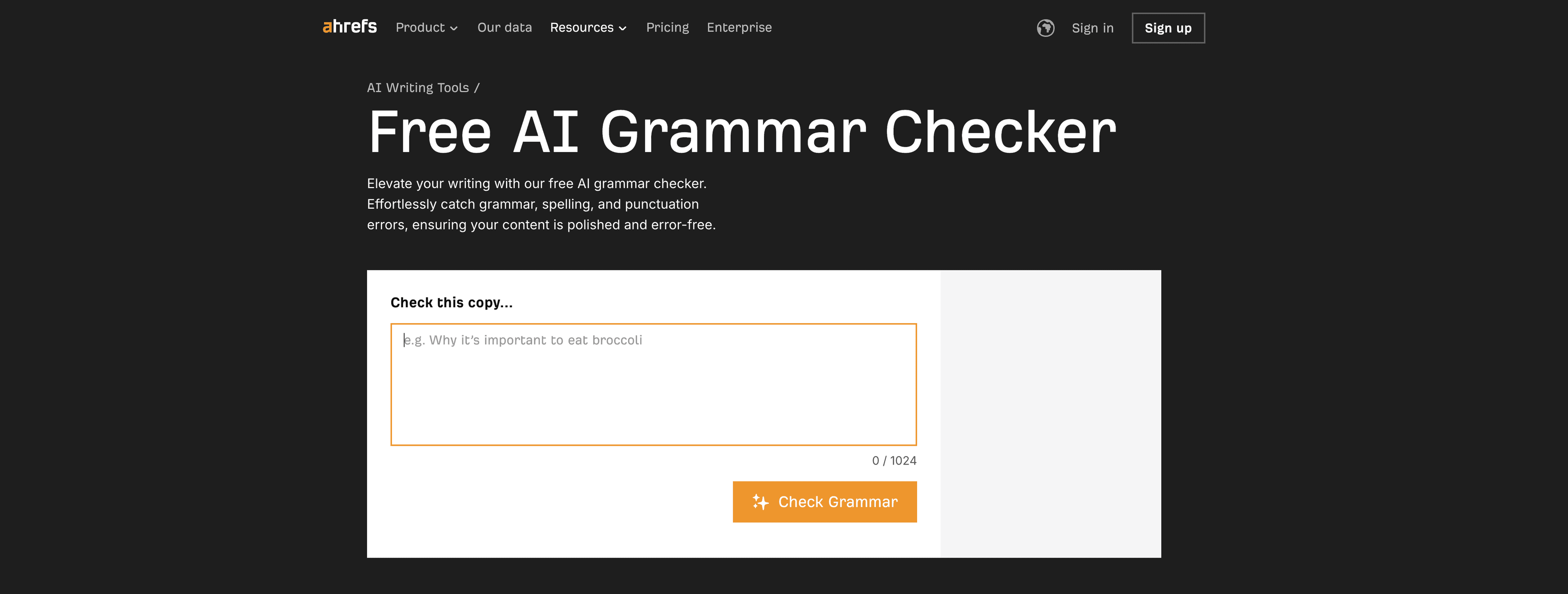 Ahrefs Grammar Checker screenshot
