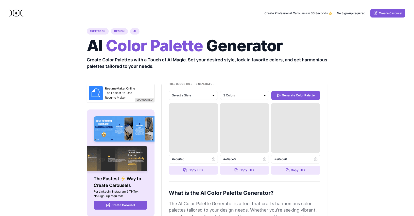 AI Color Palette Generator screenshot