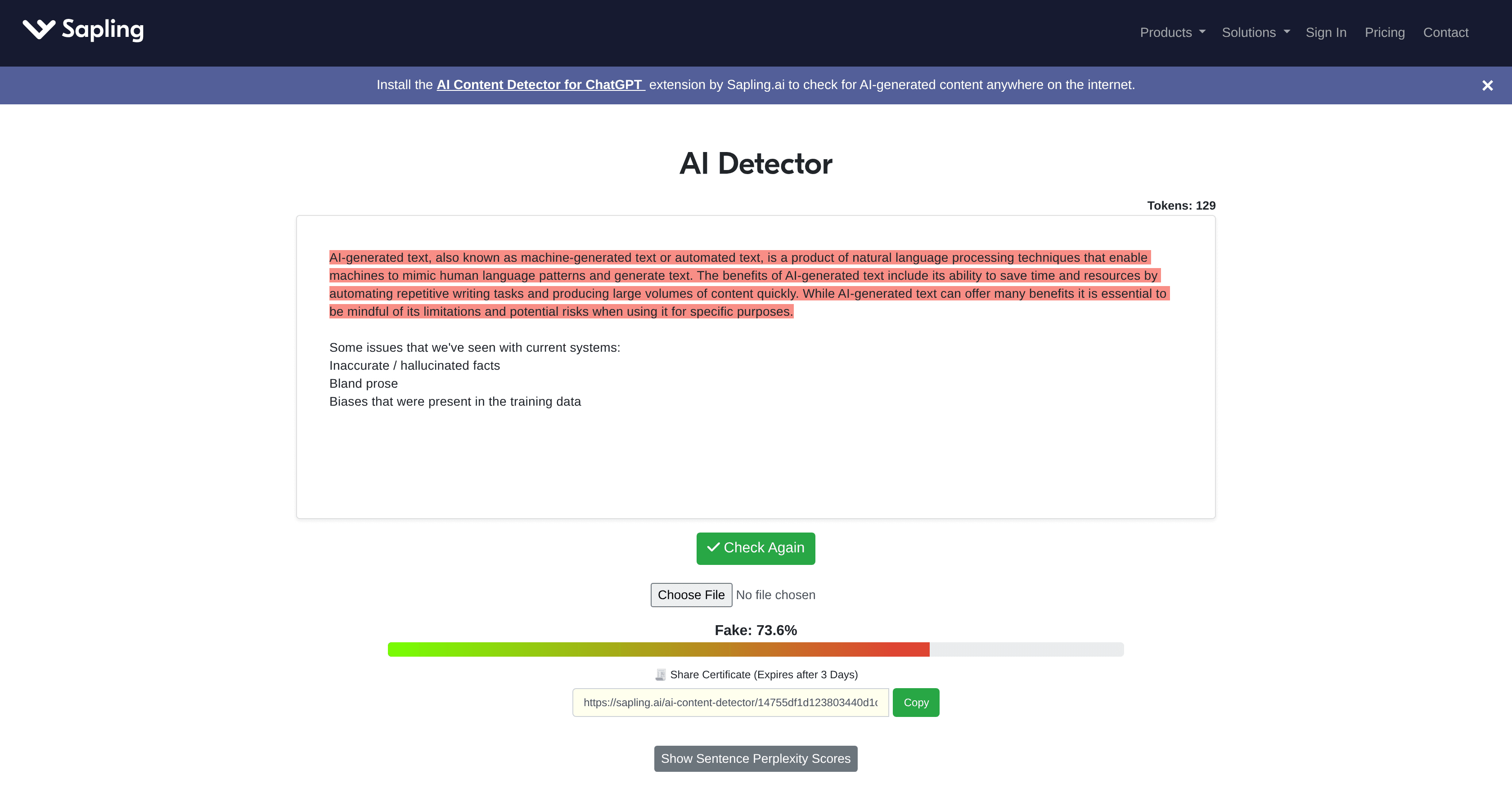 AI Detector by Sapling screenshot