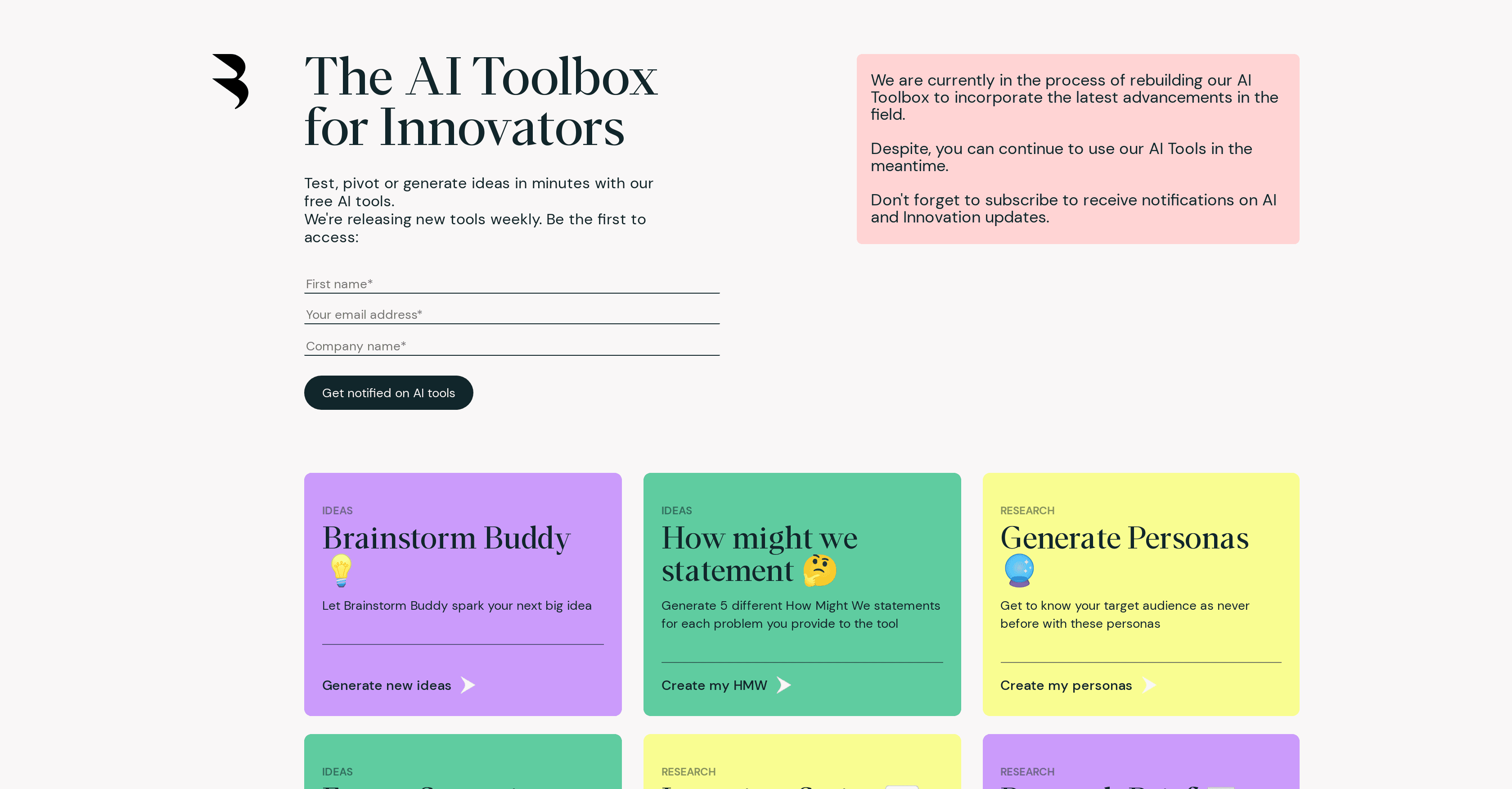 AI Toolbox for innovators screenshot