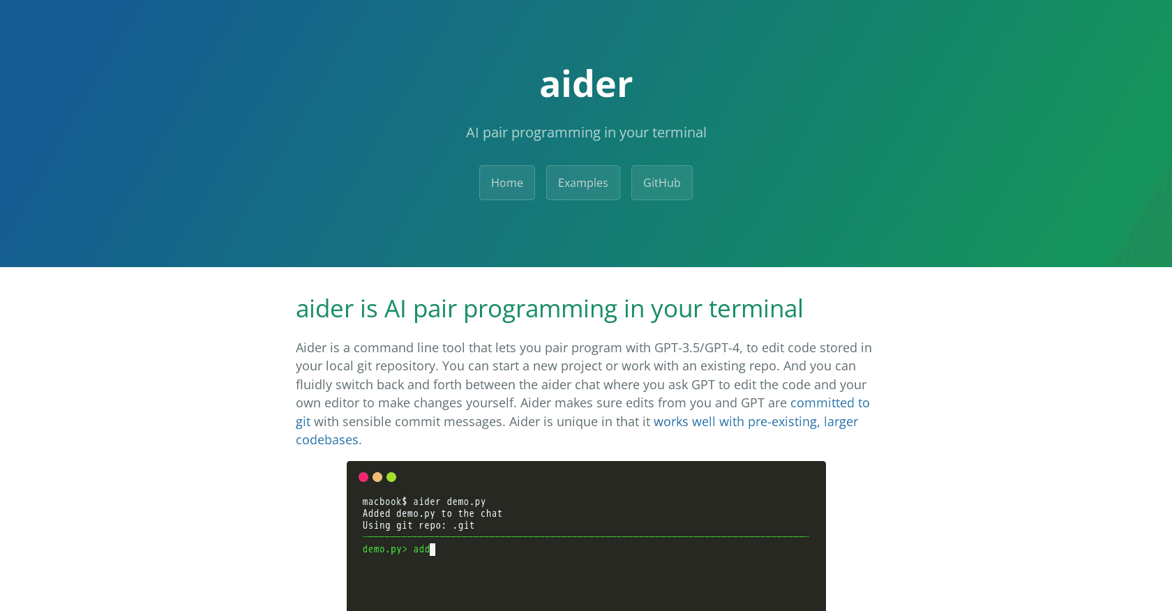 Aider Chat screenshot