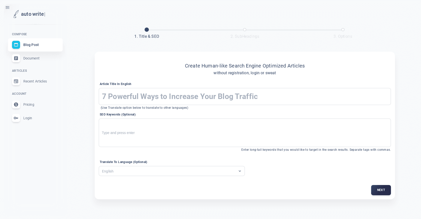 Autowrite App screenshot