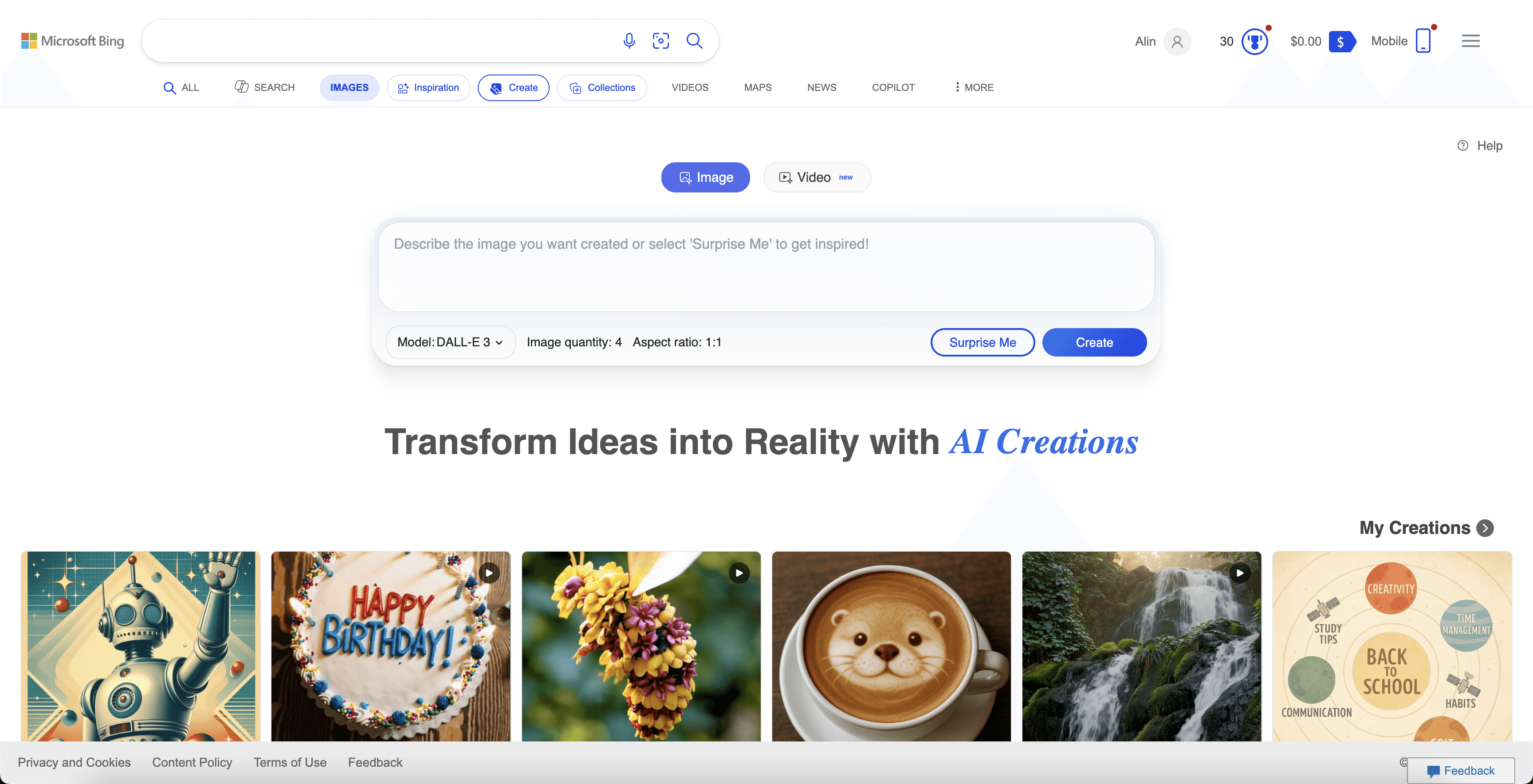 Bing Create screenshot