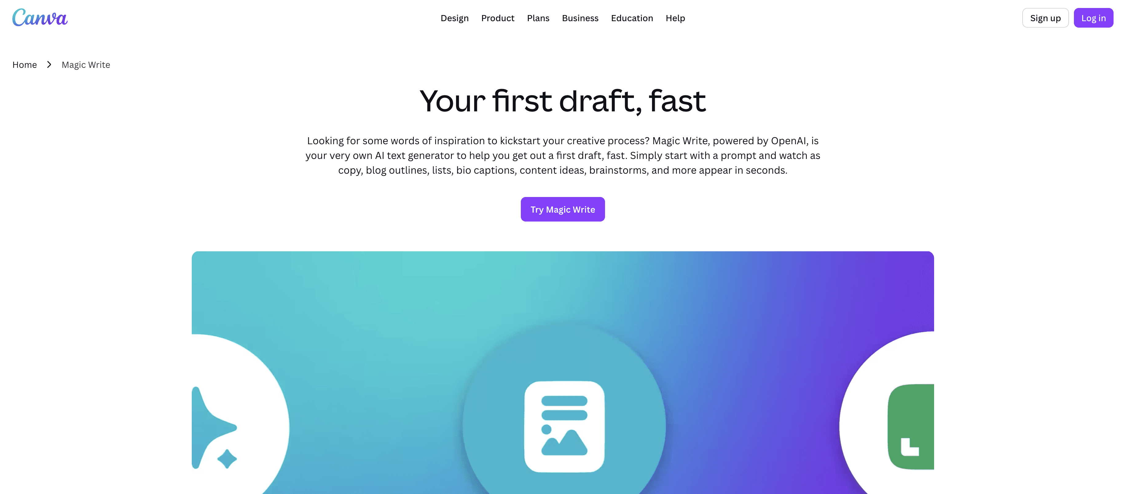 Canva Magic Write screenshot