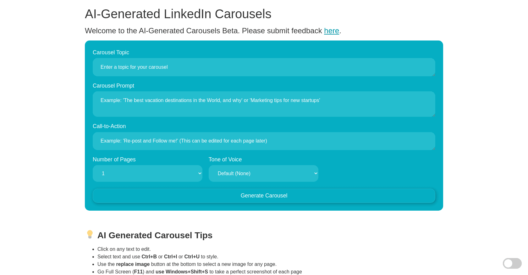 Carousel generator screenshot