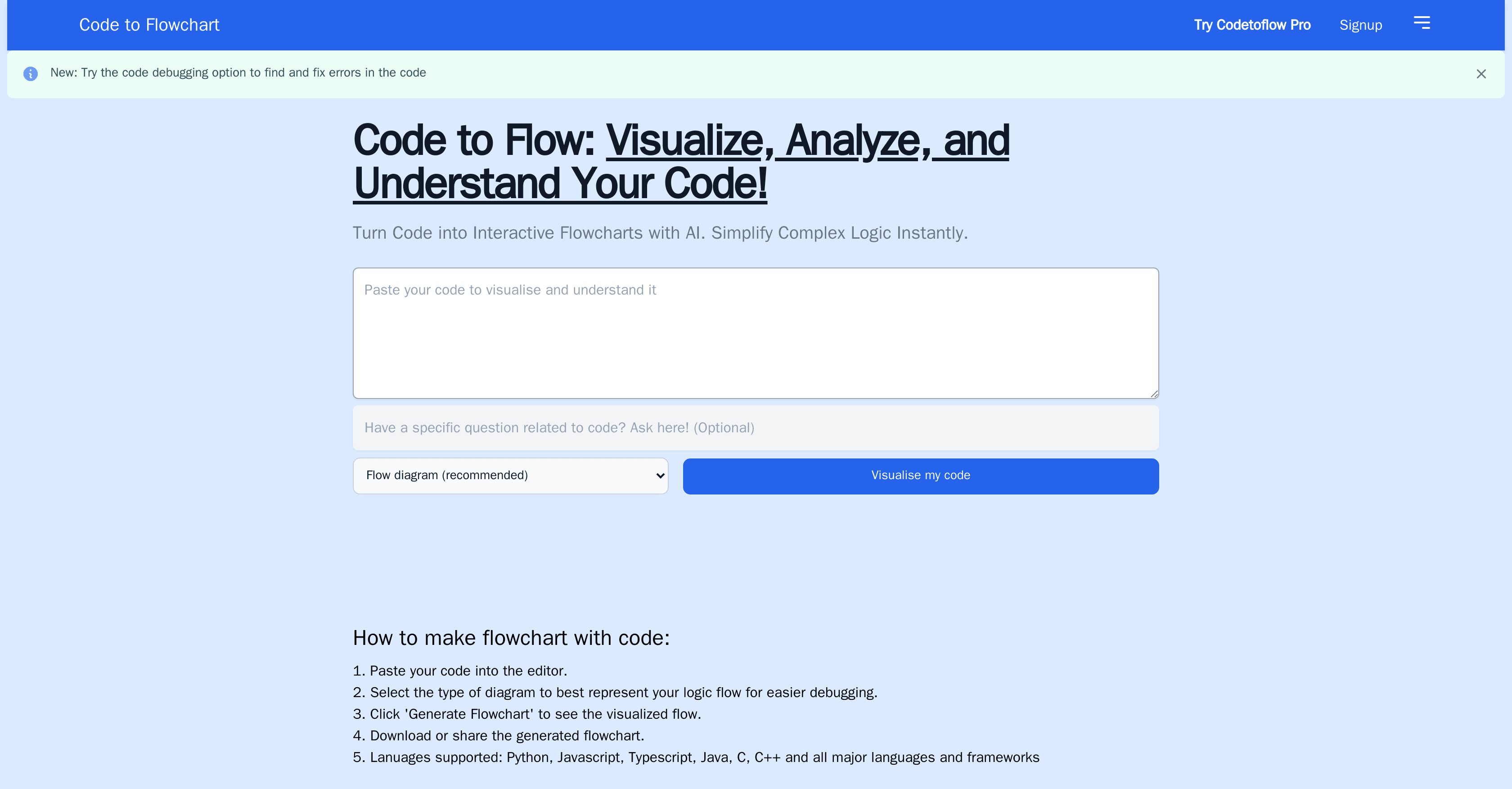 Code to Flowchart screenshot