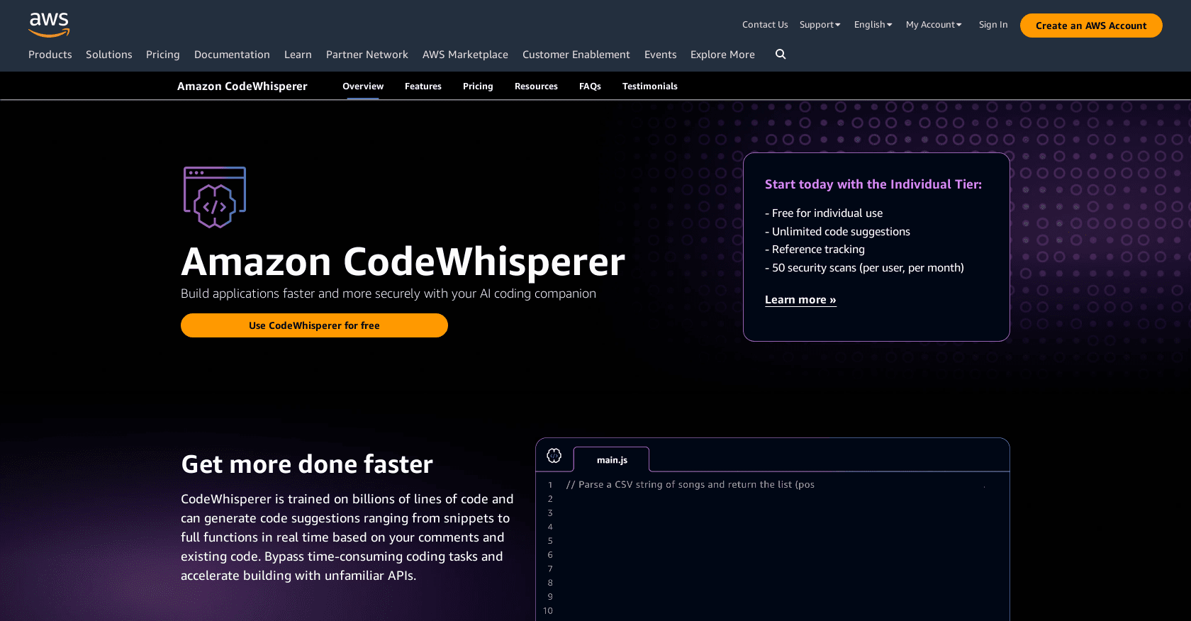 CodeWhisperer screenshot