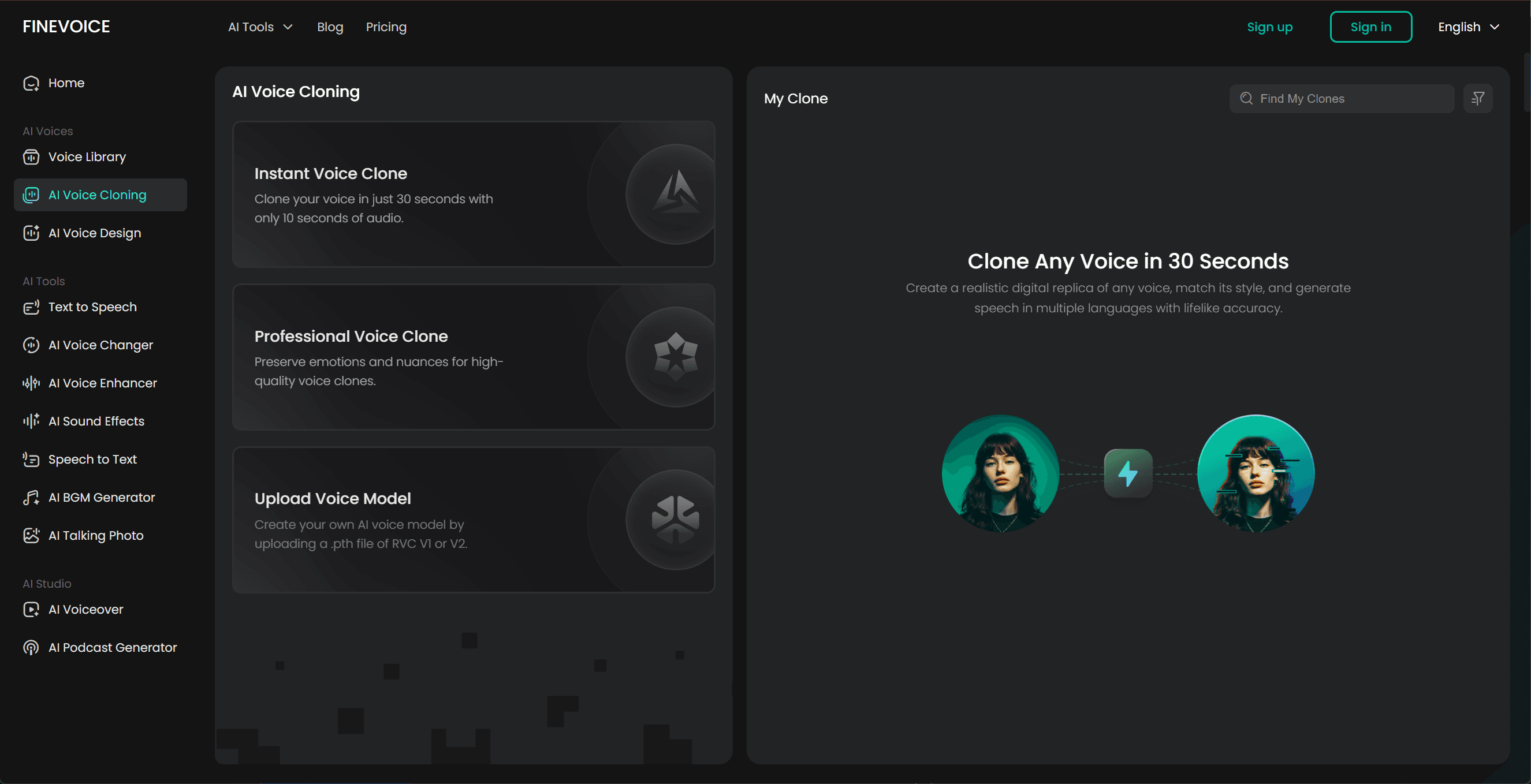 FineVoice AI Voice Cloning screenshot
