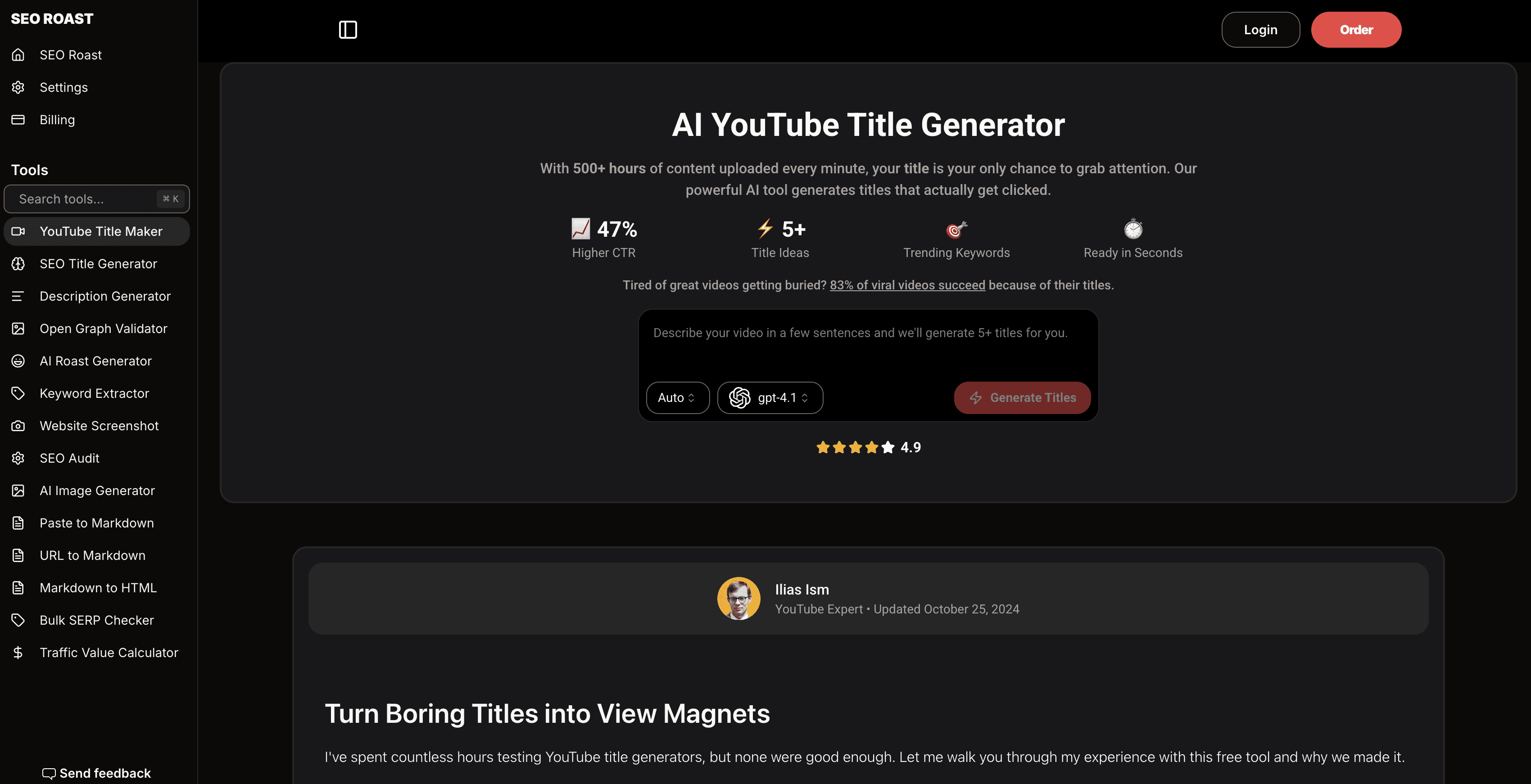 AI YouTube Title Generator screenshot