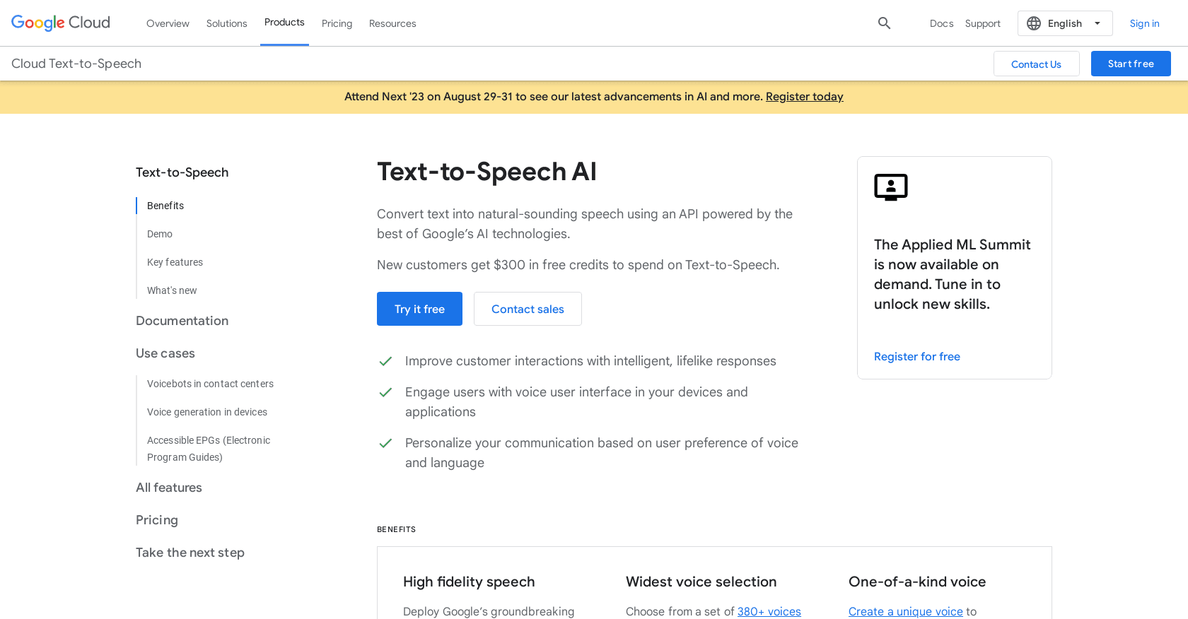 Google text to speech screenshot