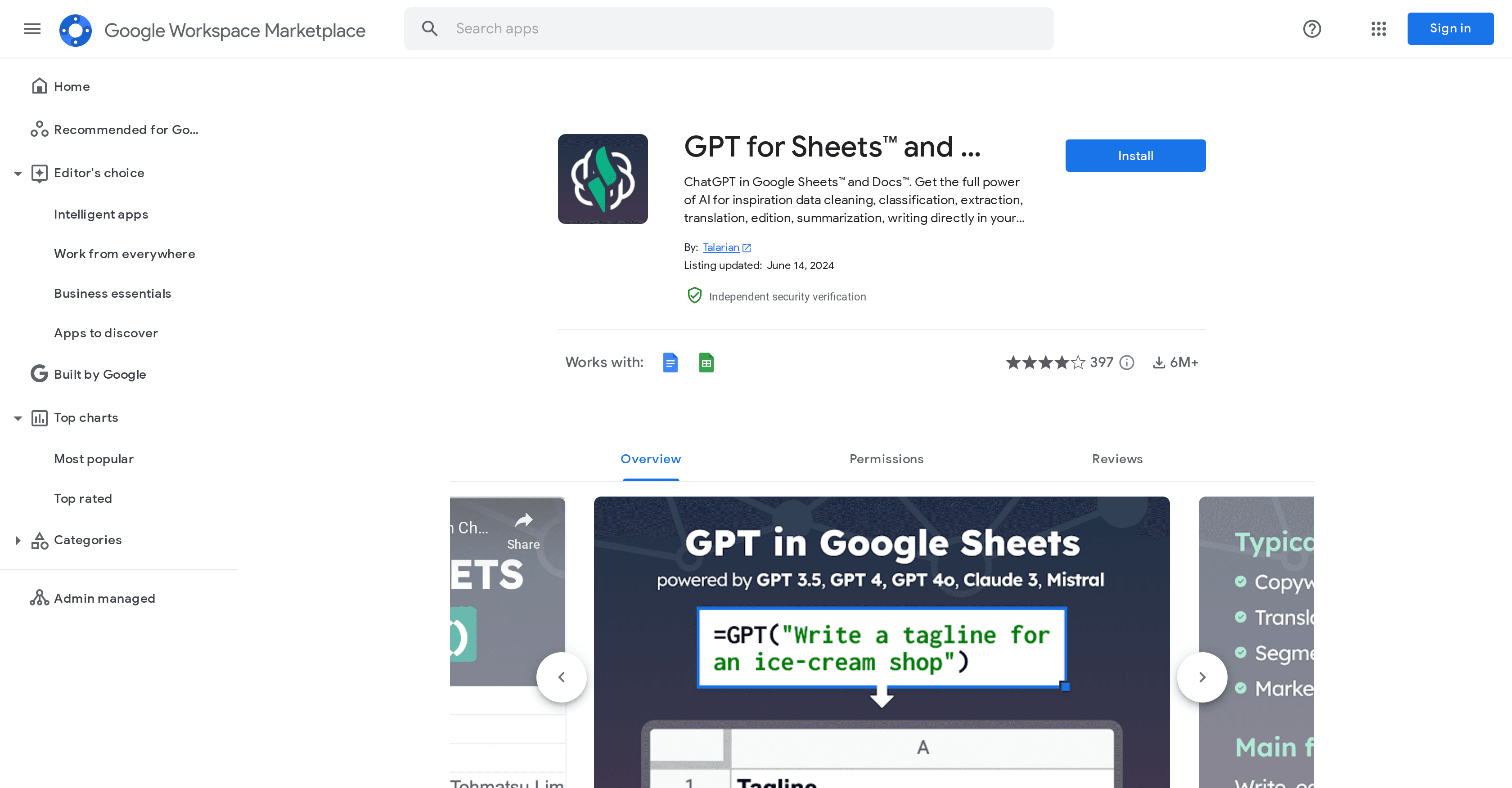 GPT for Sheets and Docs screenshot