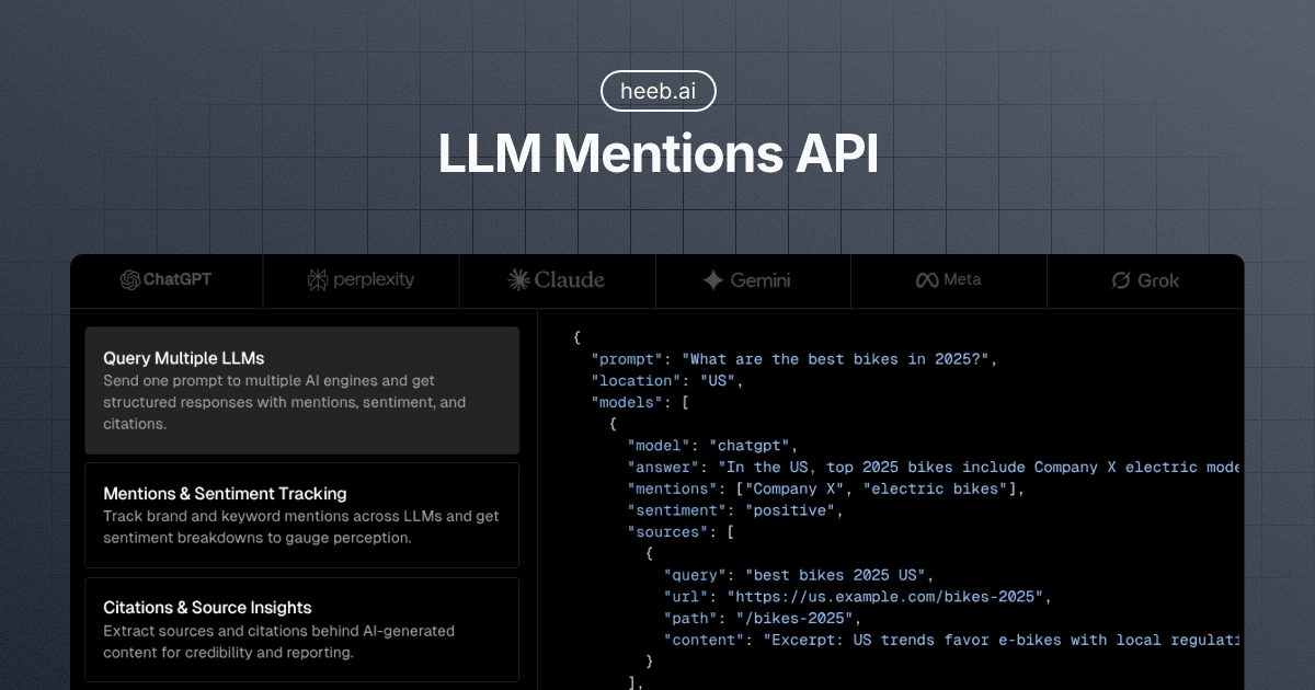 heeb | LLM Mentions API screenshot