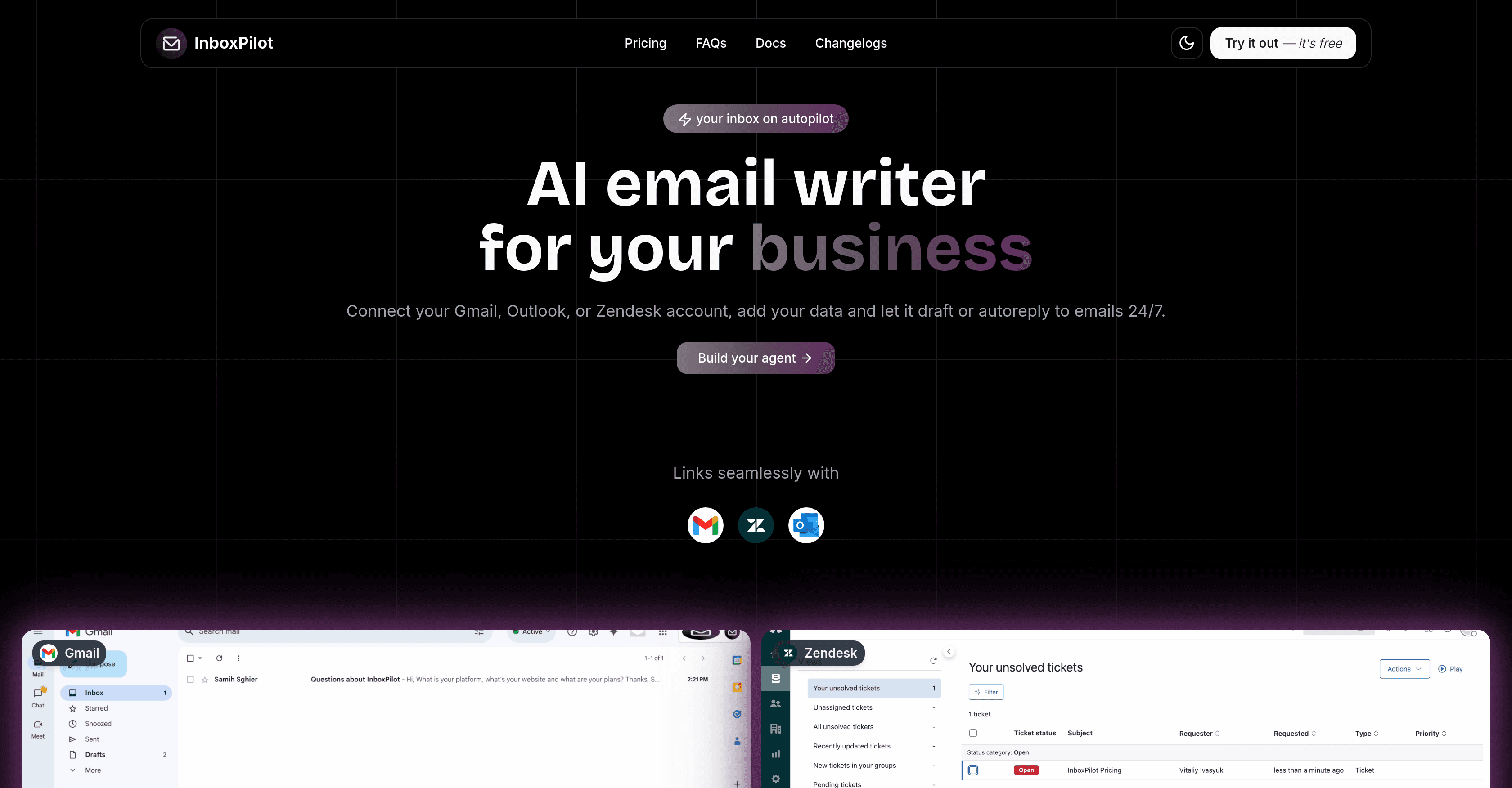 InboxPilot - Custom Trained Chatbot for email and website screenshot