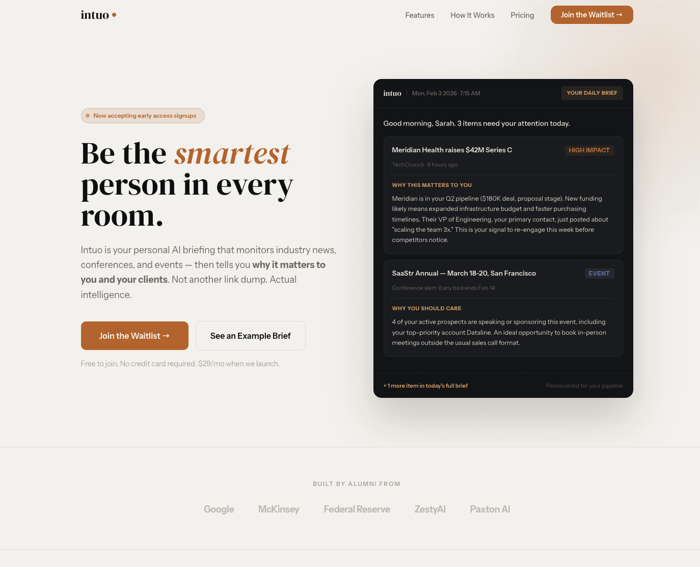 Intuo - AI Sales Intelligence Brief screenshot