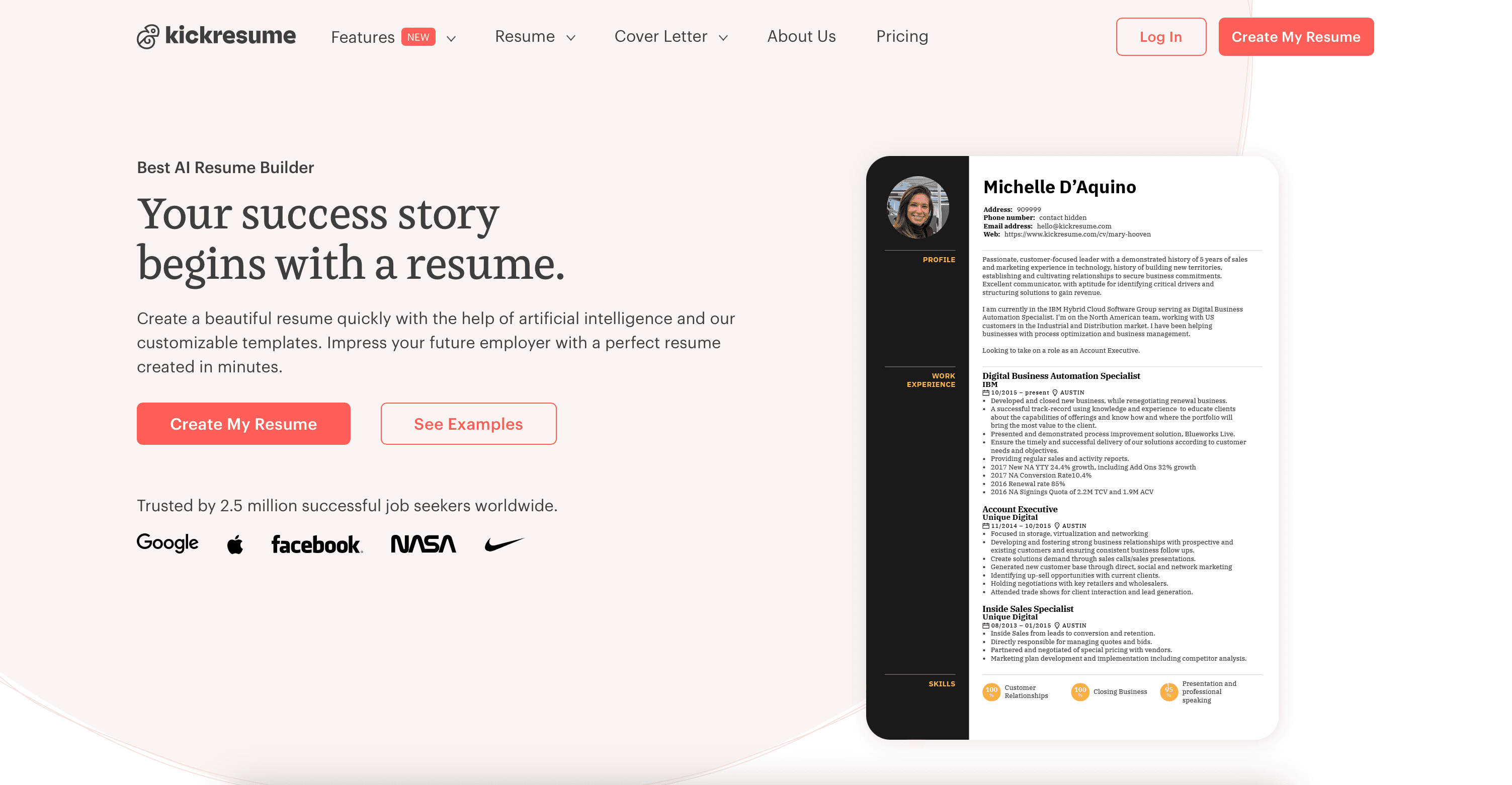Kickresume screenshot