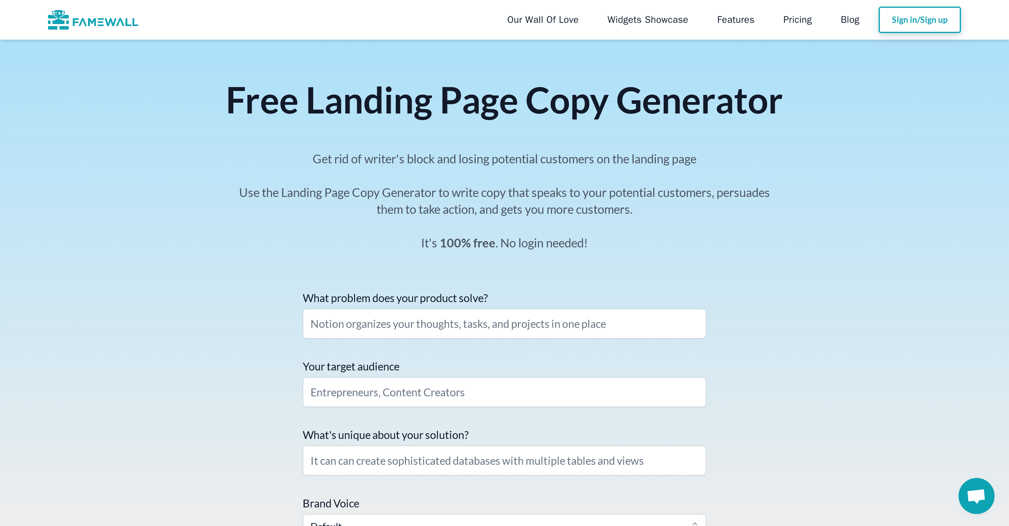 Landing Page Copy screenshot