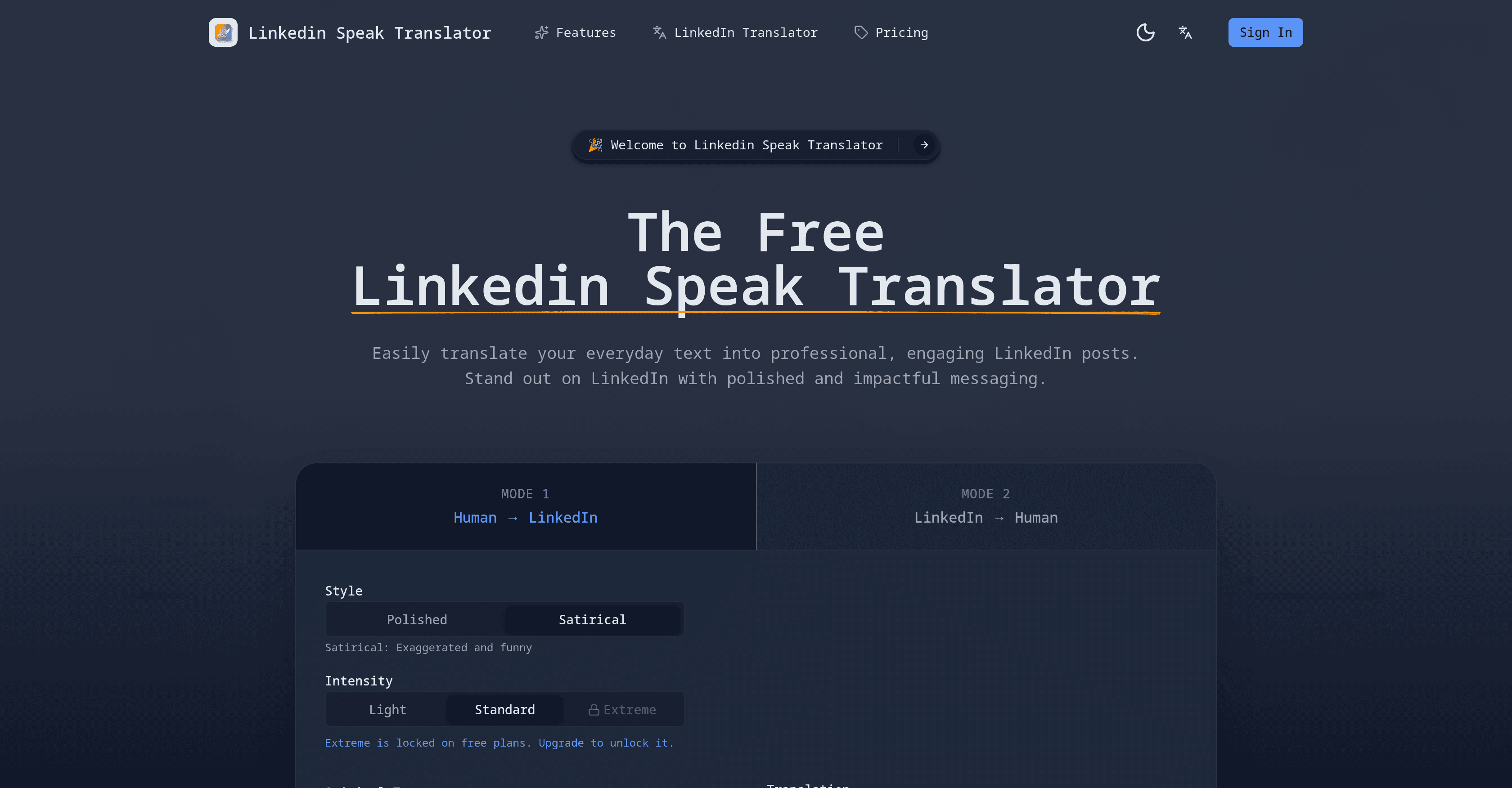 LinkedIn Speak Translator screenshot