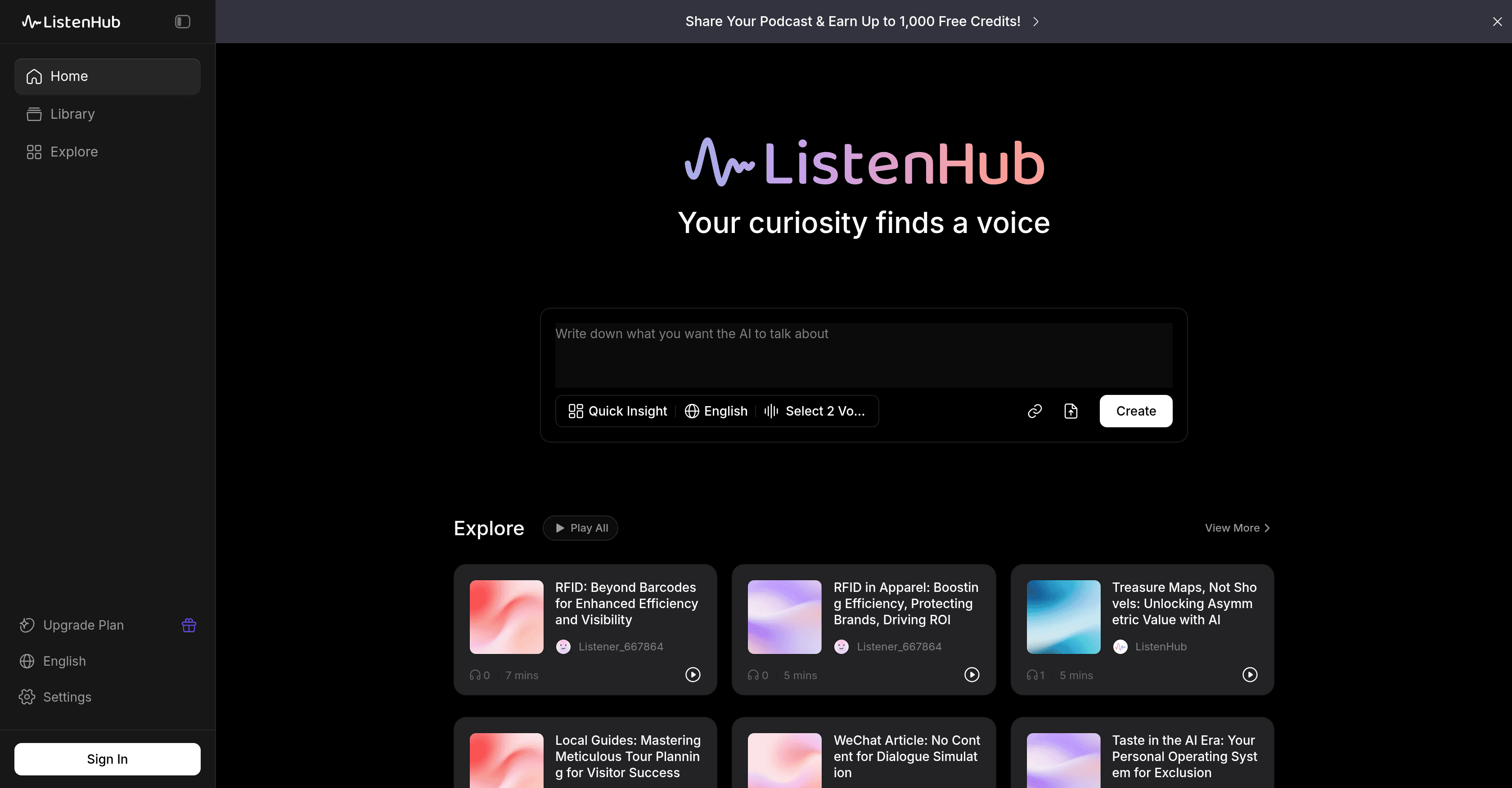 ListenHub screenshot