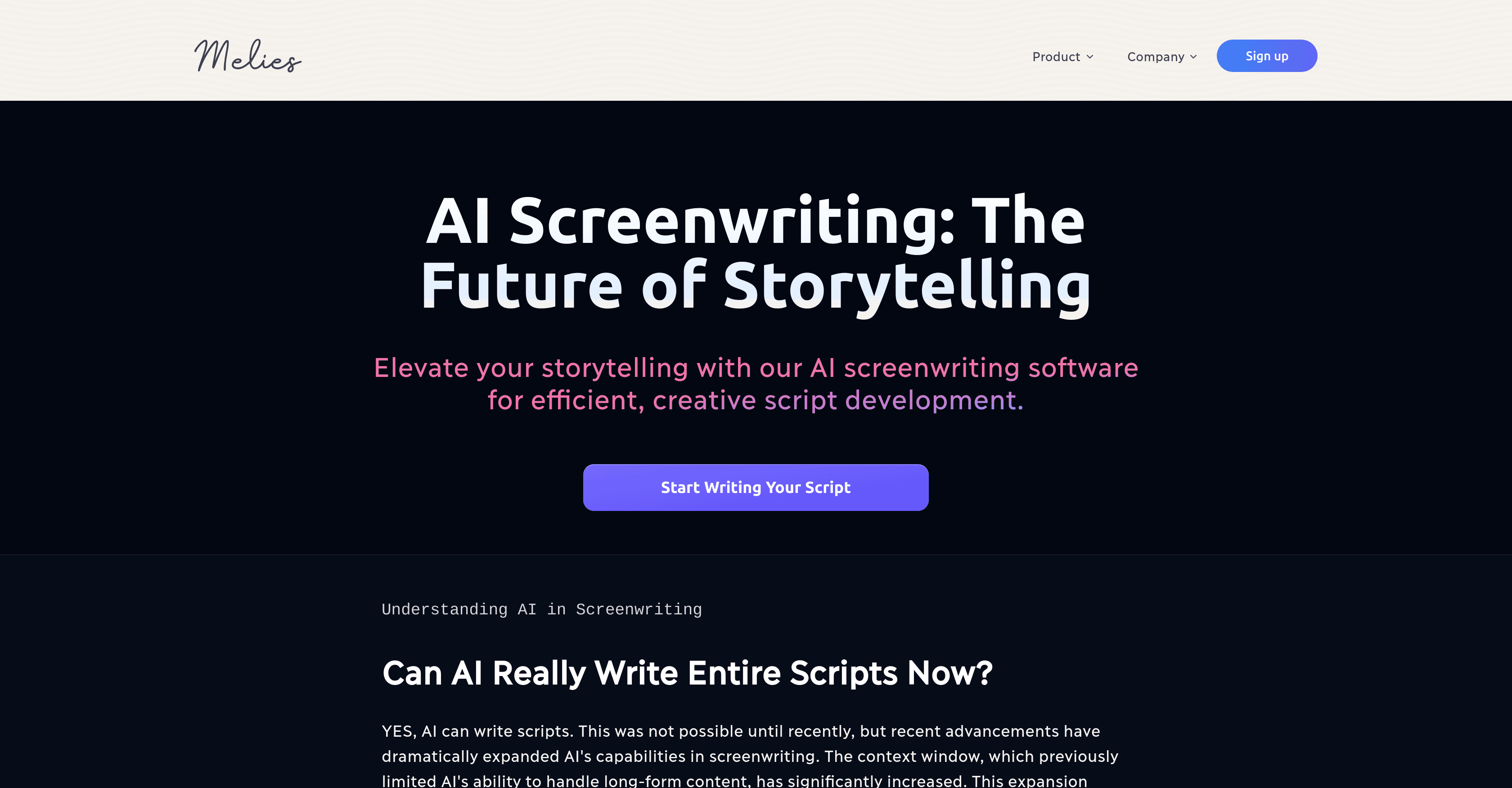 Melies AI Screenwriting Software screenshot