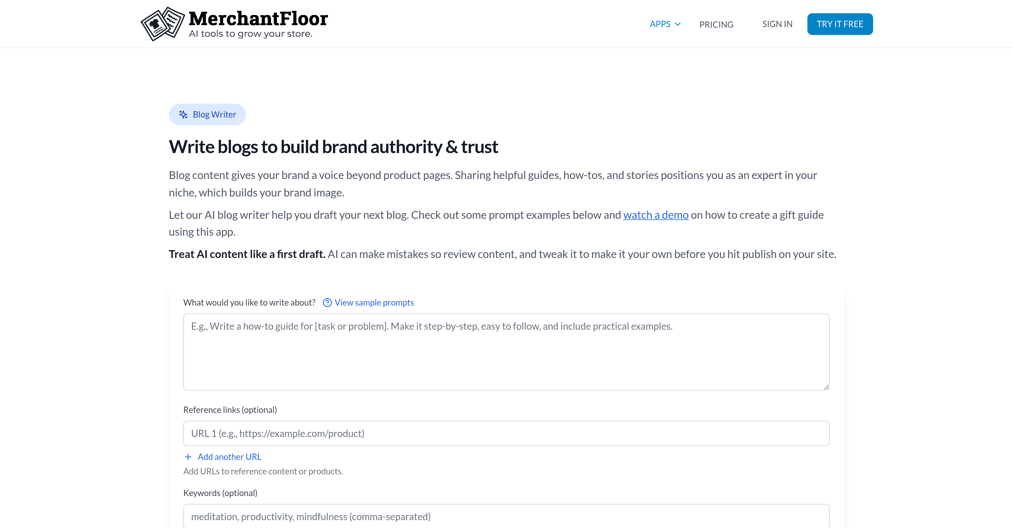 Merchant Floor | Blog Writer screenshot