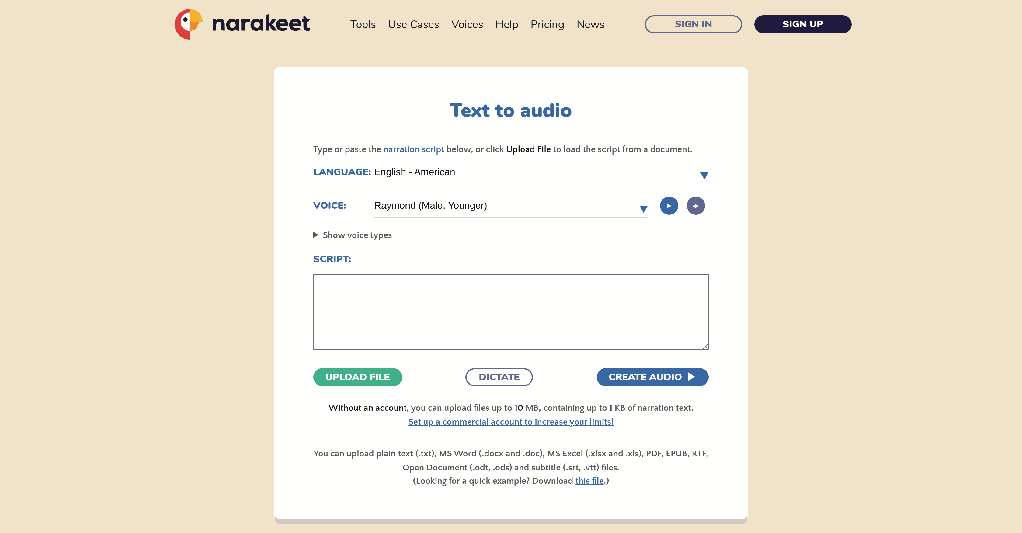 Narakeet screenshot