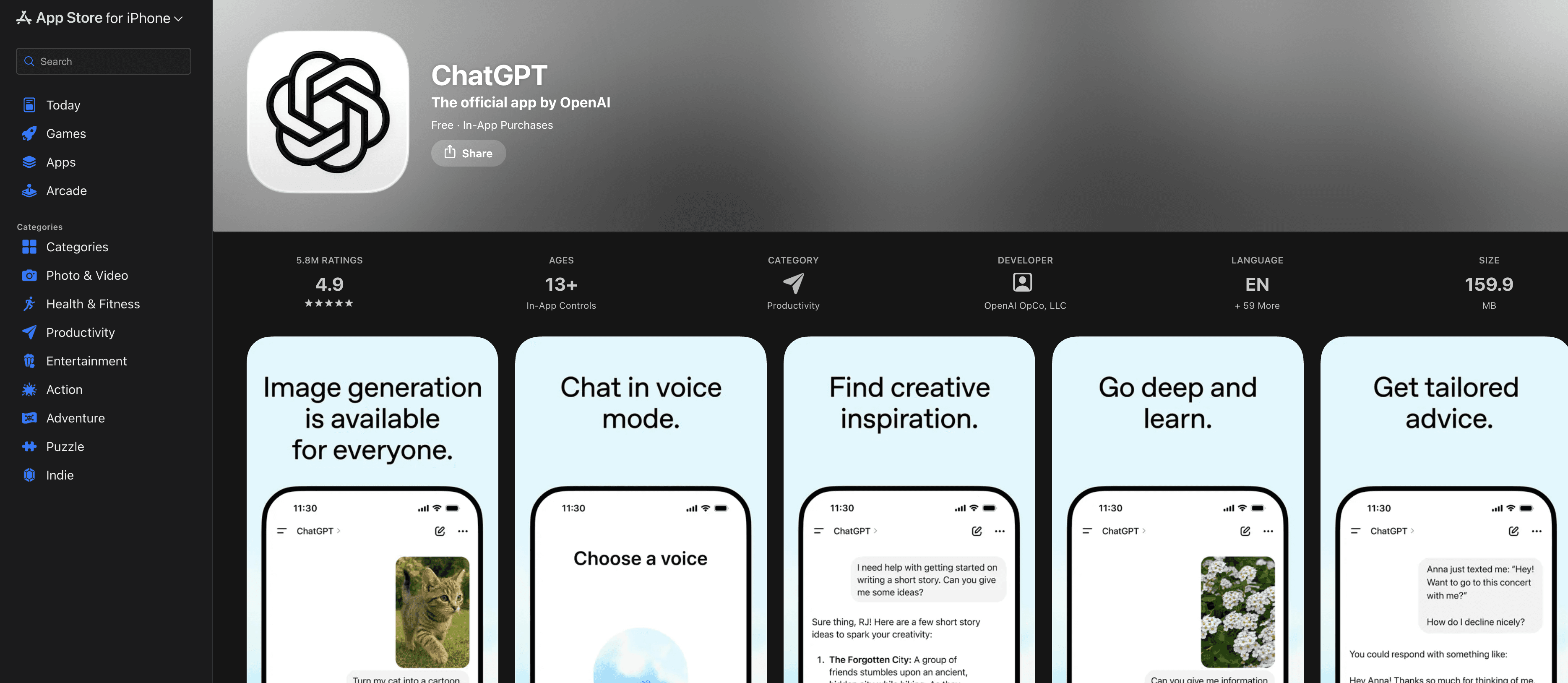 ChatGPT for iOS screenshot