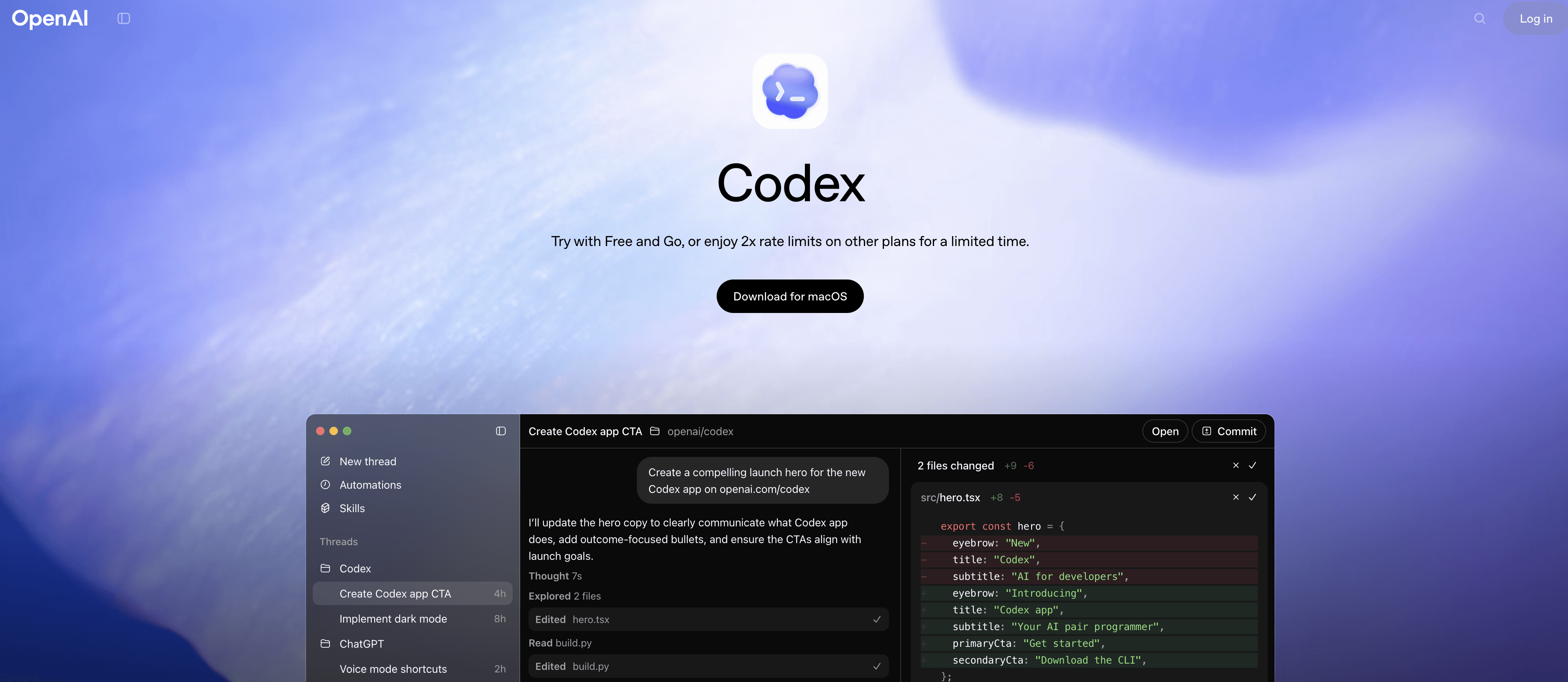 OpenAI Codex screenshot