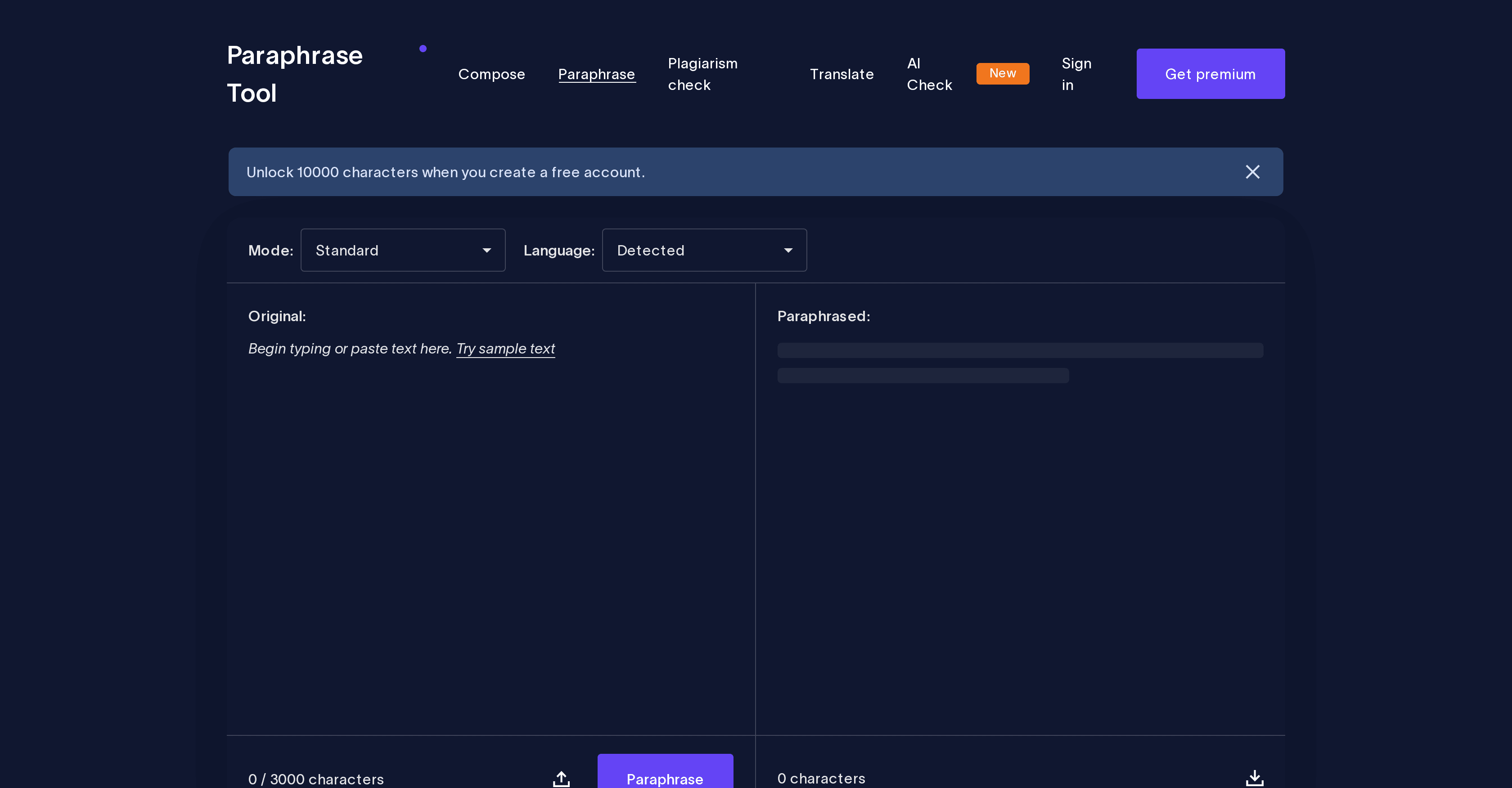 Paraphrase Tool screenshot