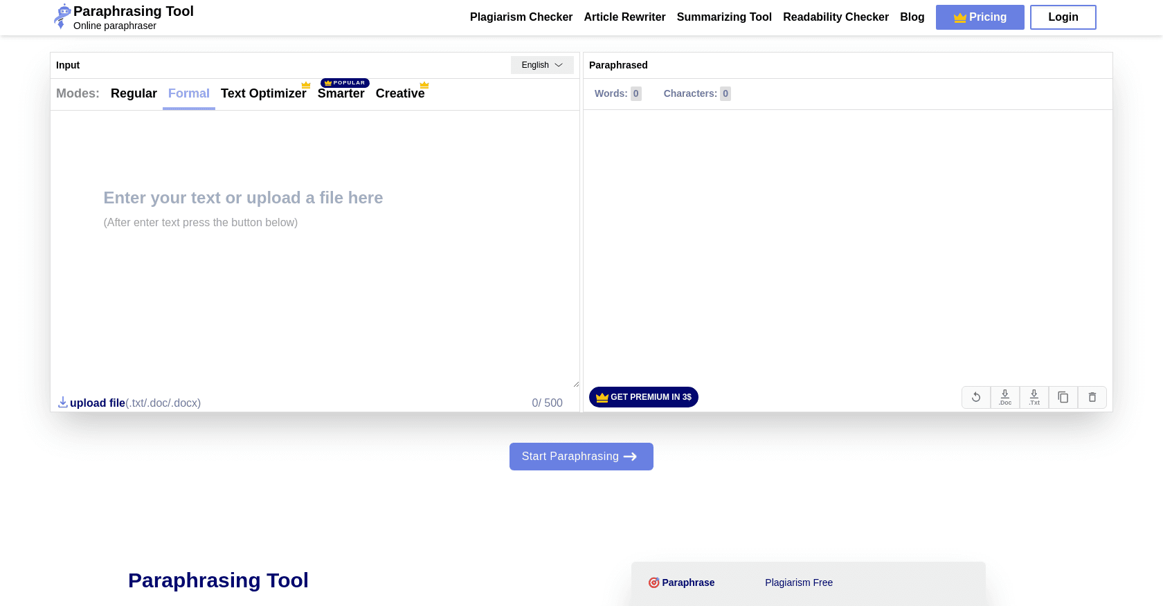Paraphrasing.io screenshot