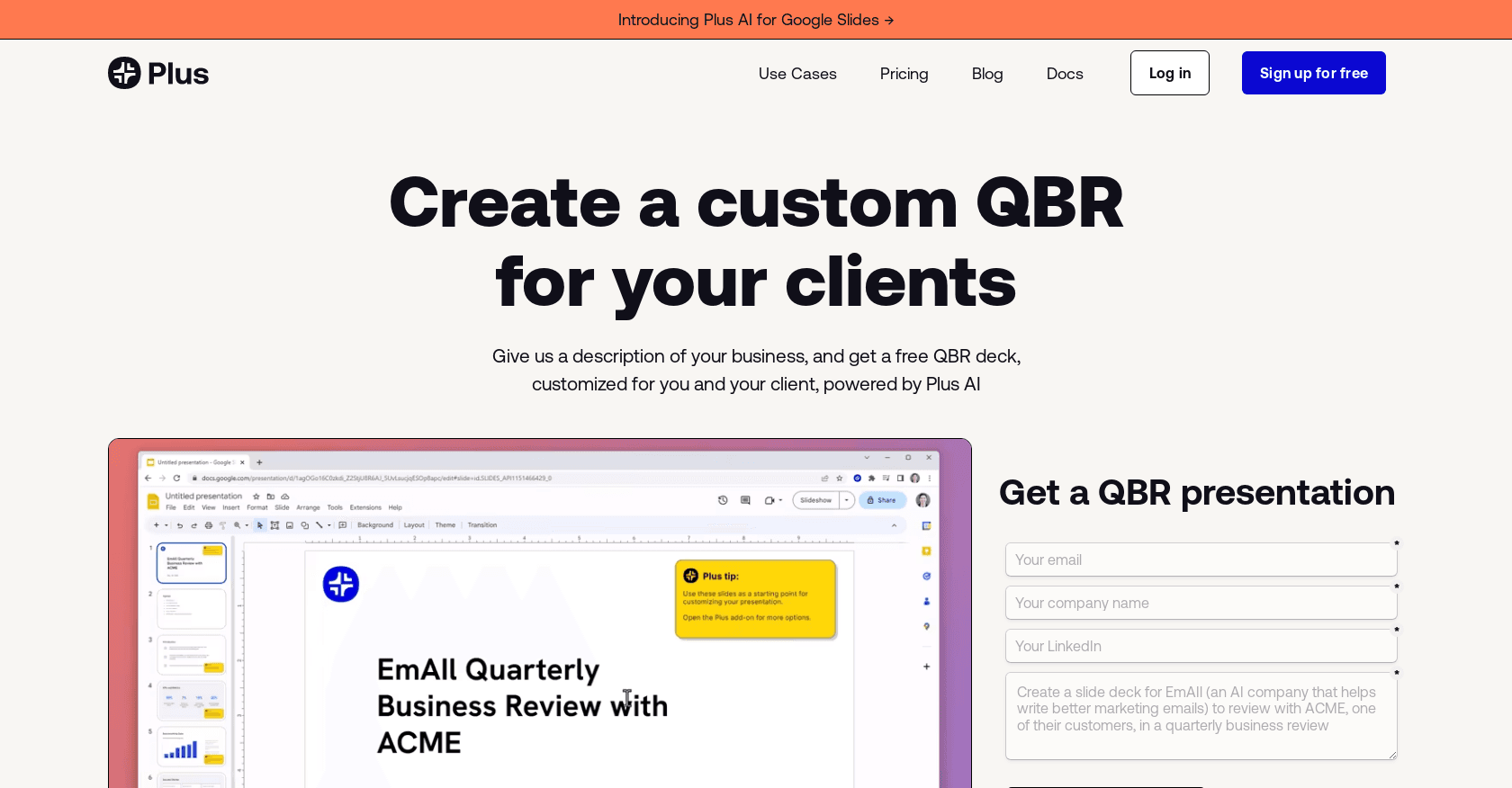 Plus AI QBR screenshot