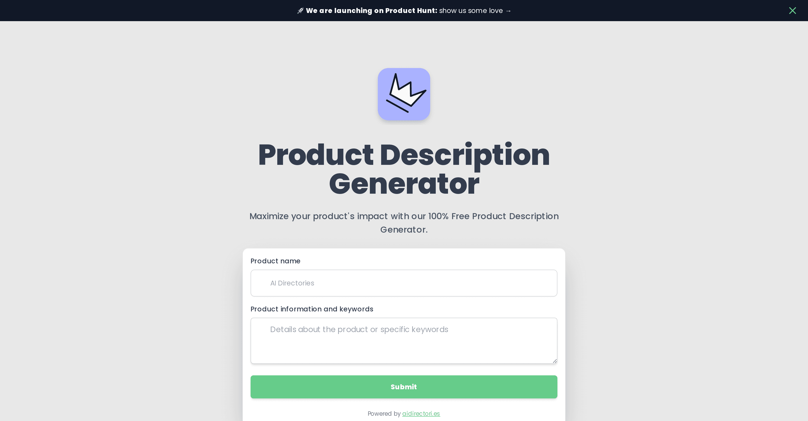 Product Description Generator by AIDirectories screenshot