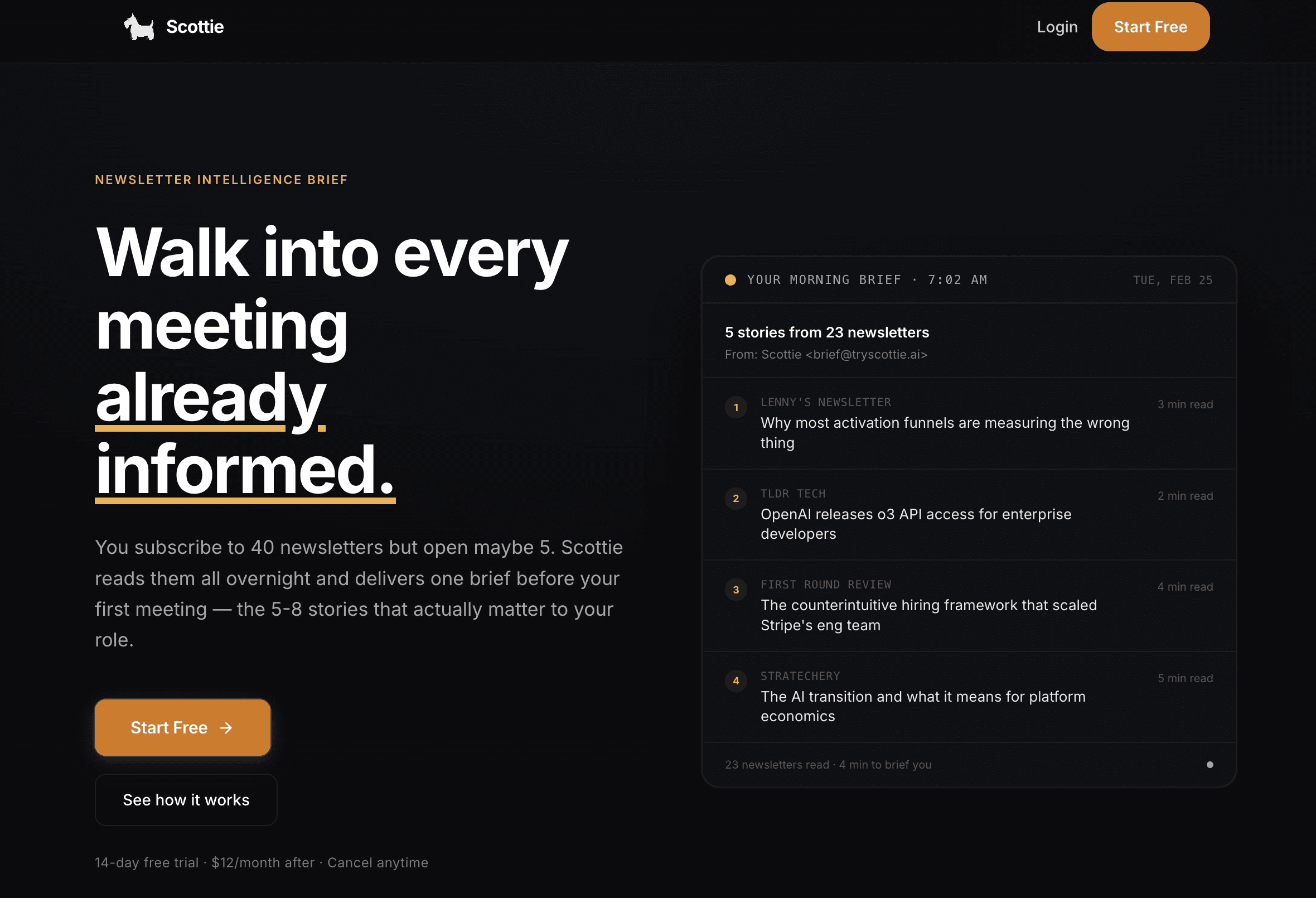 Scottie — Read Less, Know More | $12/mo Newsletter AI screenshot