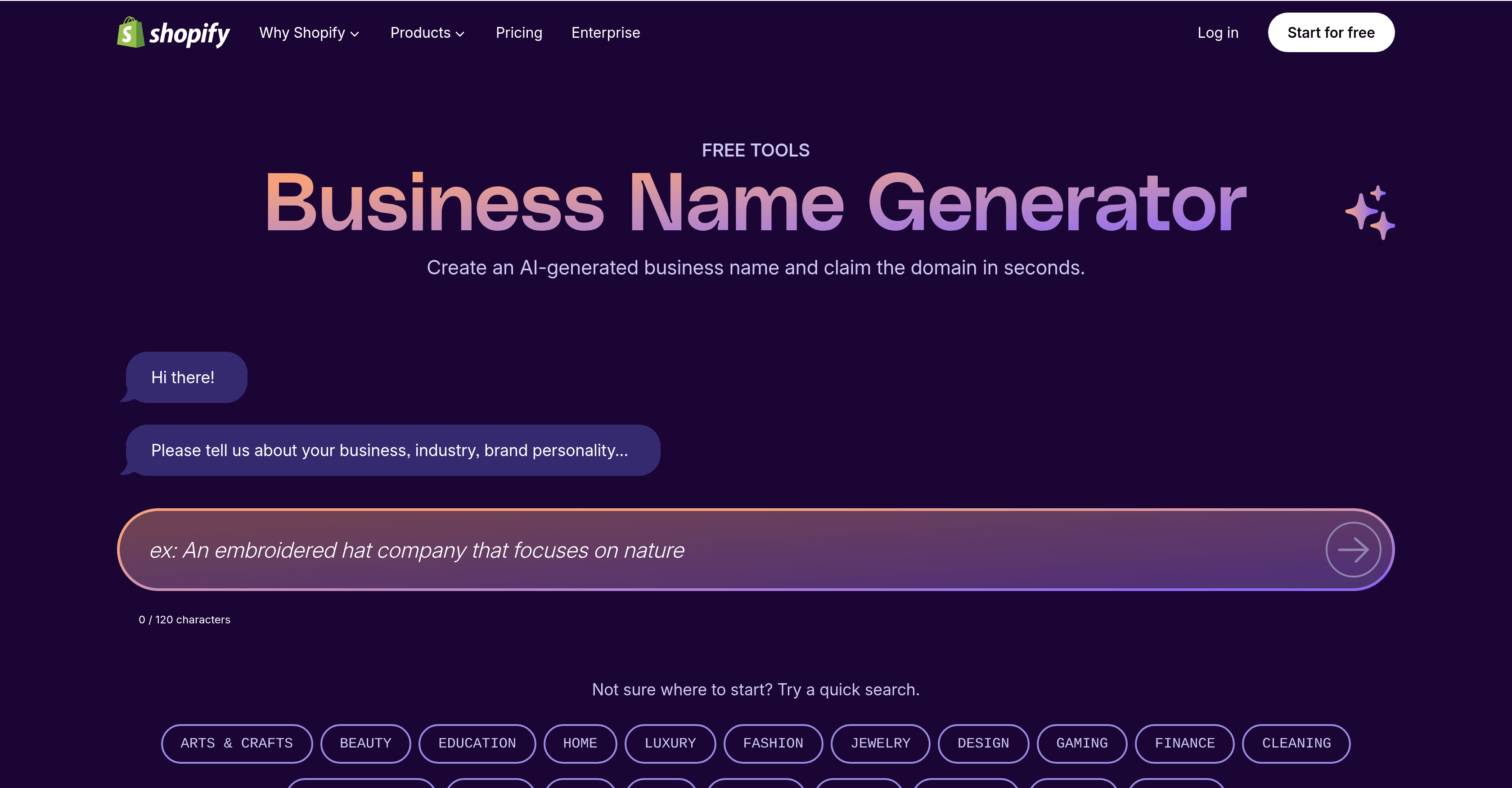 Shopify Business Name Generator screenshot