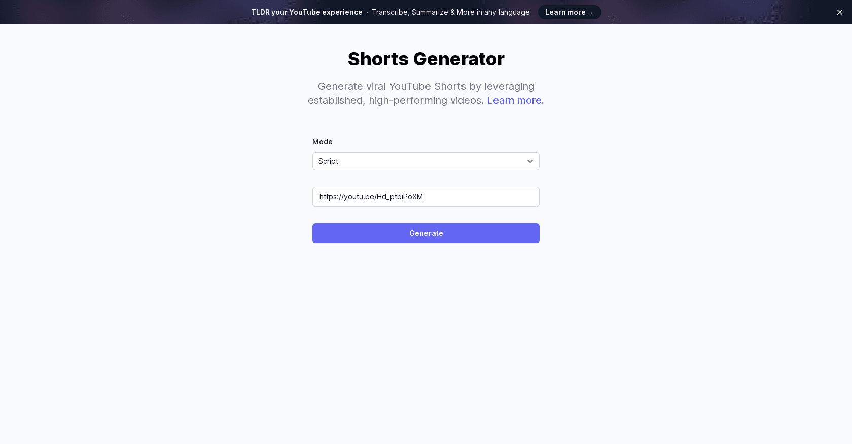 Shorts Generator screenshot