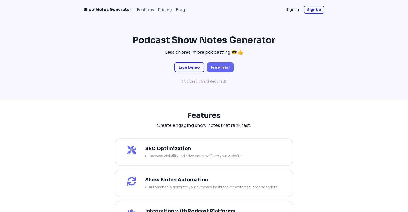 Show Notes Generator screenshot