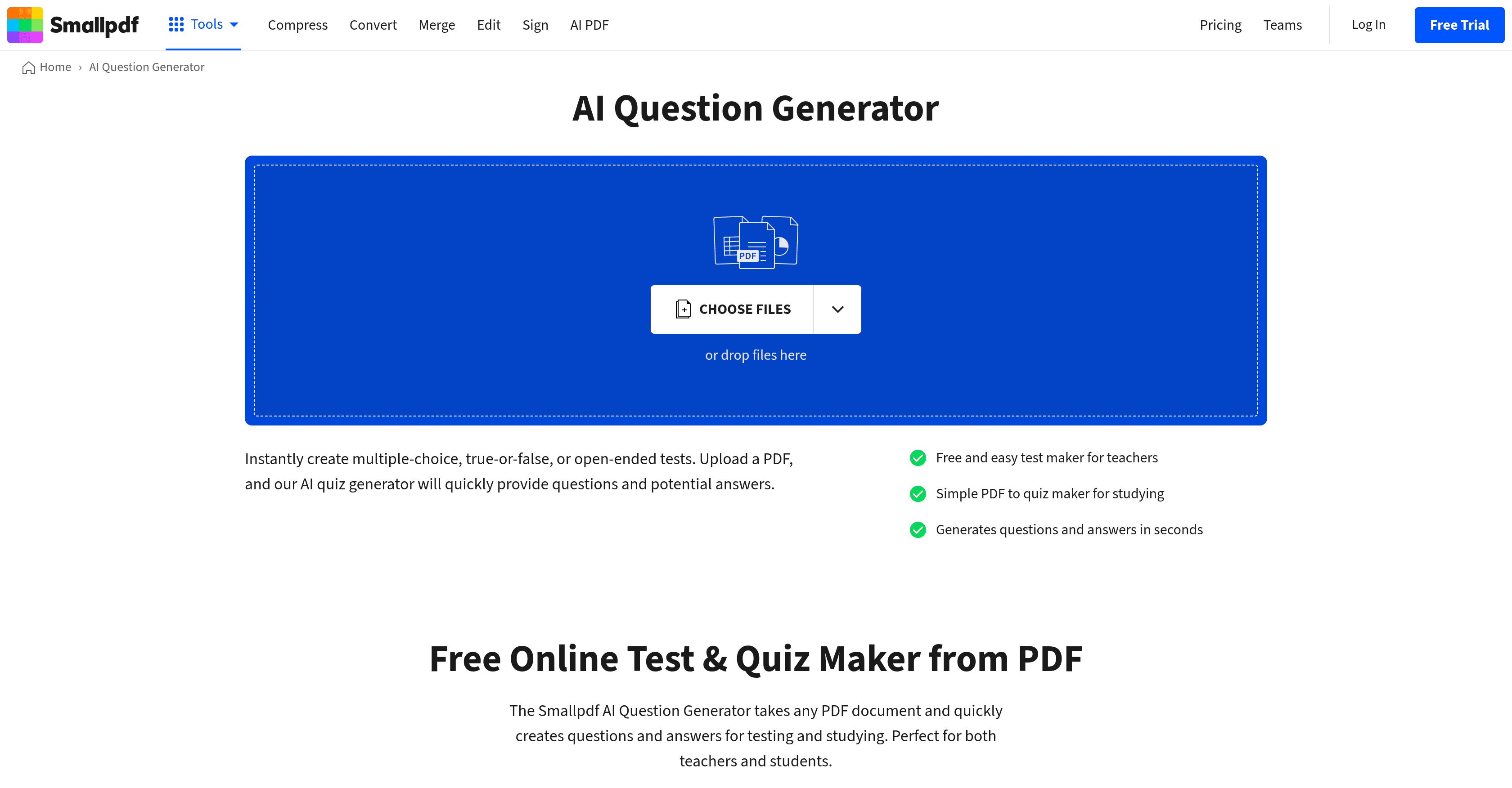 SmallPDF Question Generator screenshot