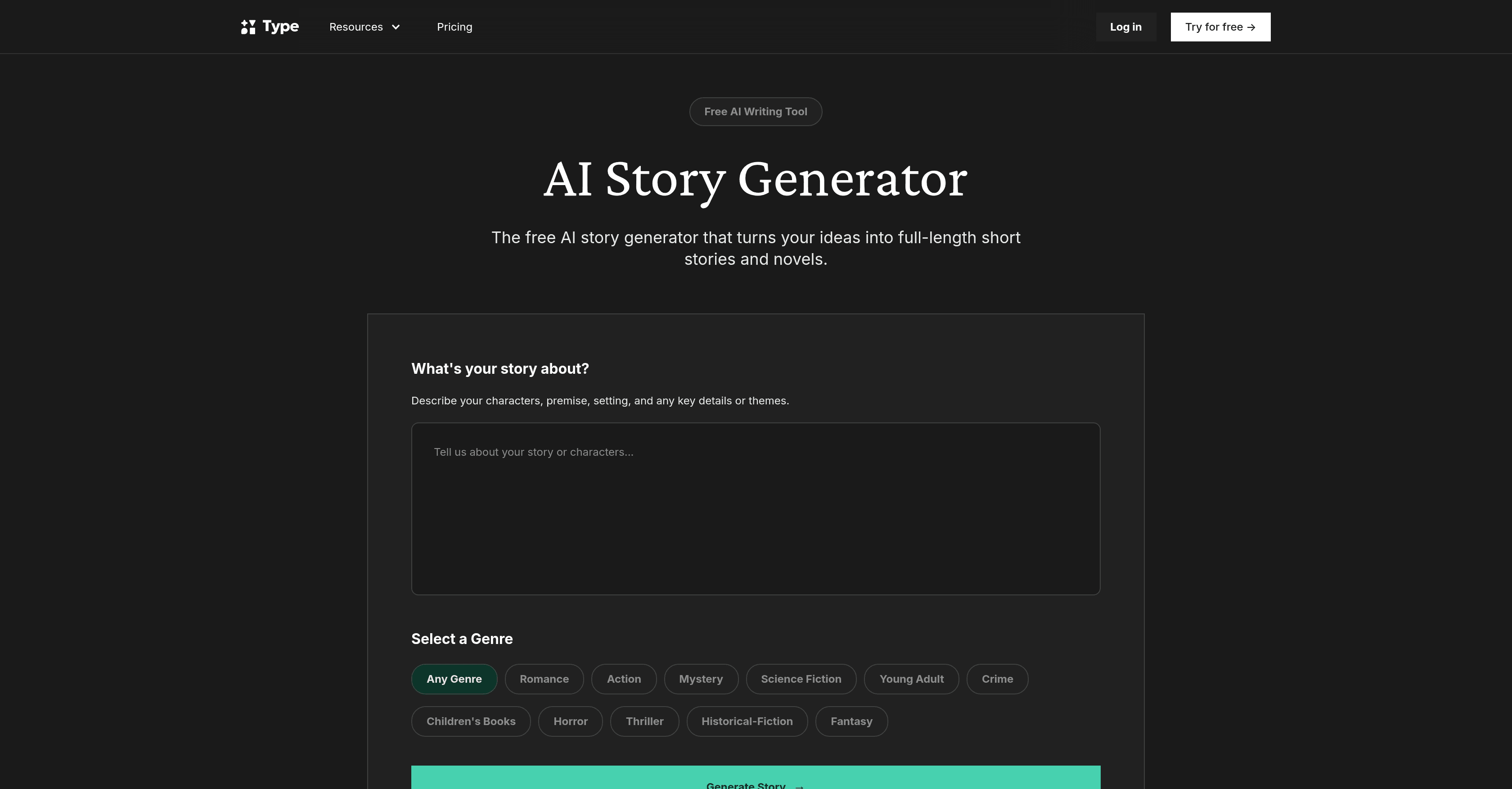 Story Generator by Type AI screenshot