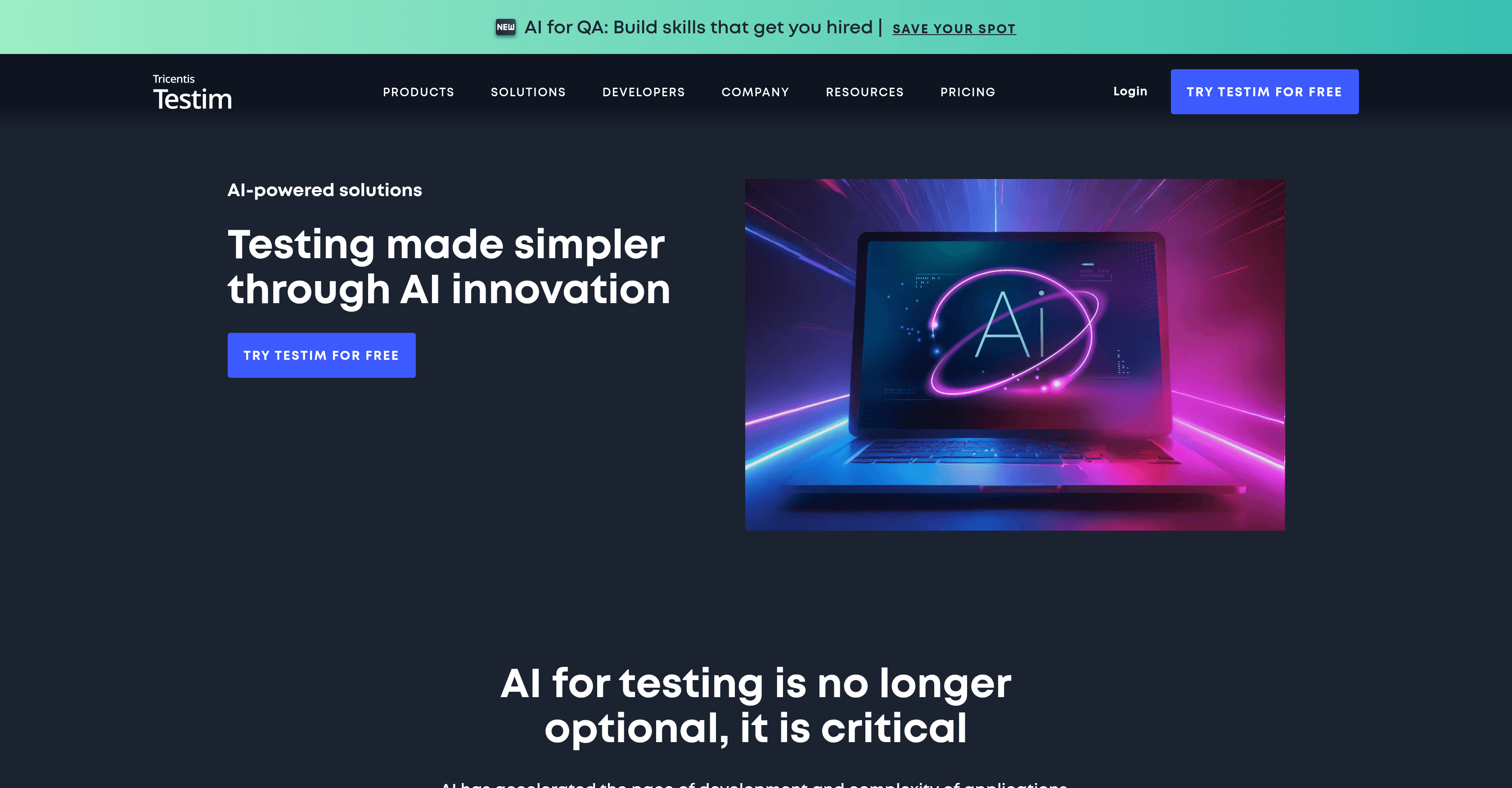 Testim AI screenshot