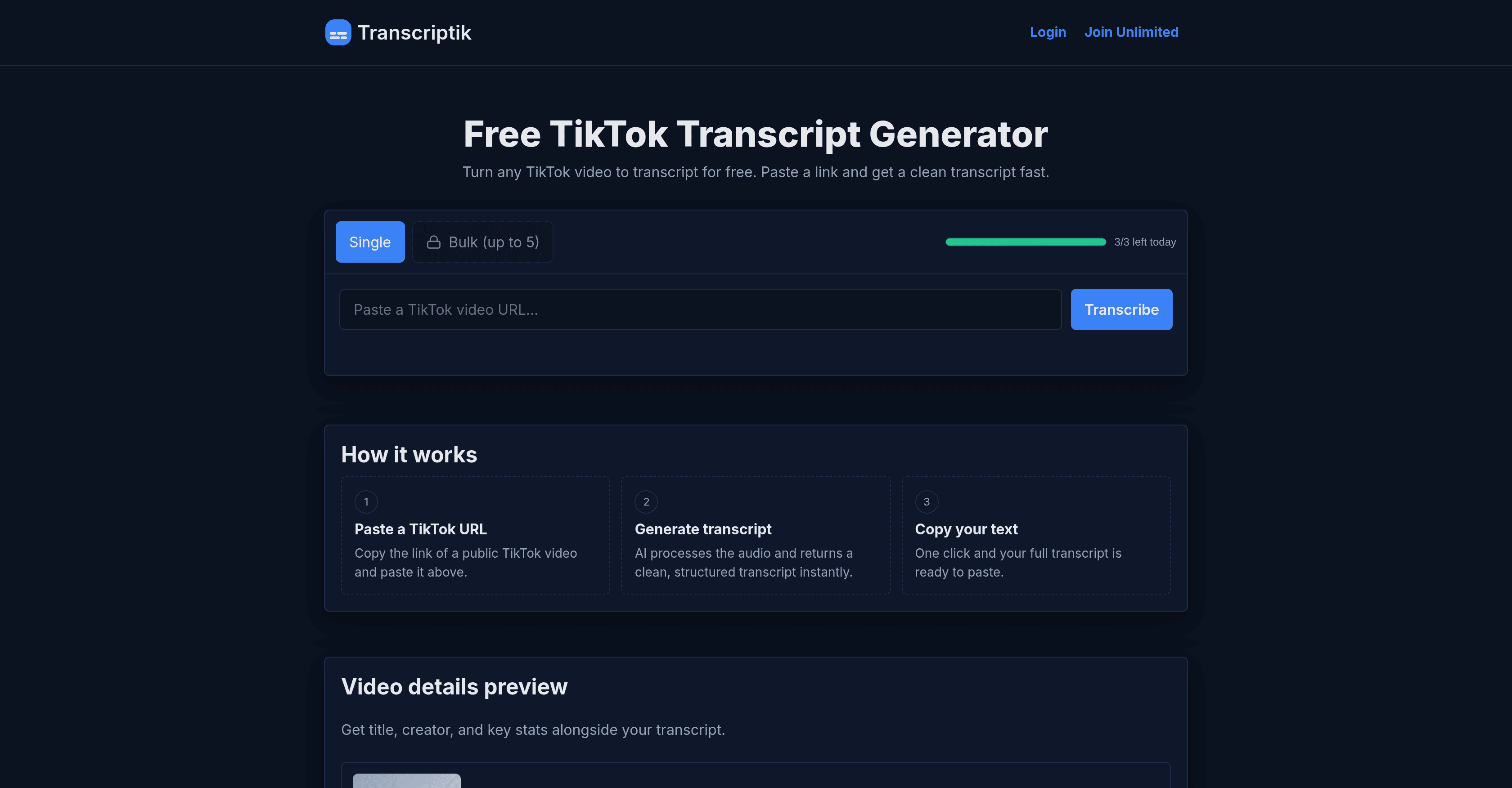 Transcriptik screenshot
