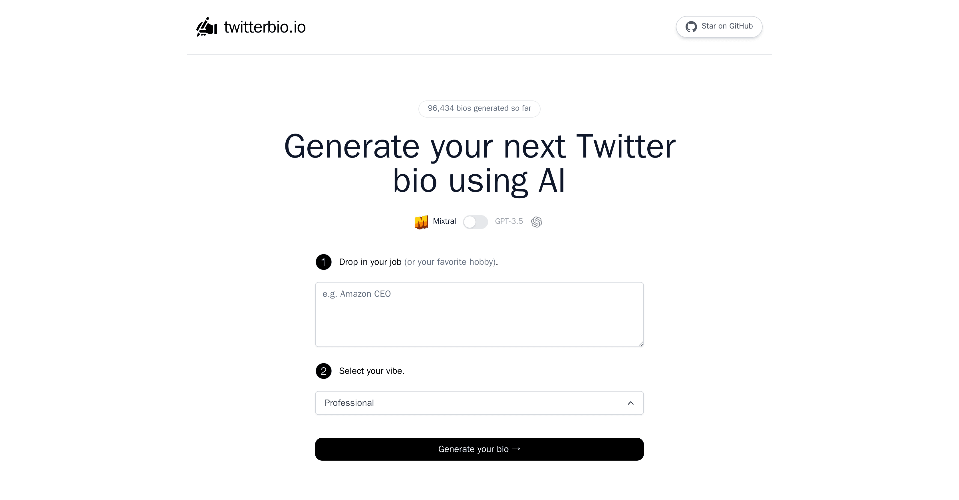 Twitter Bio Generator screenshot