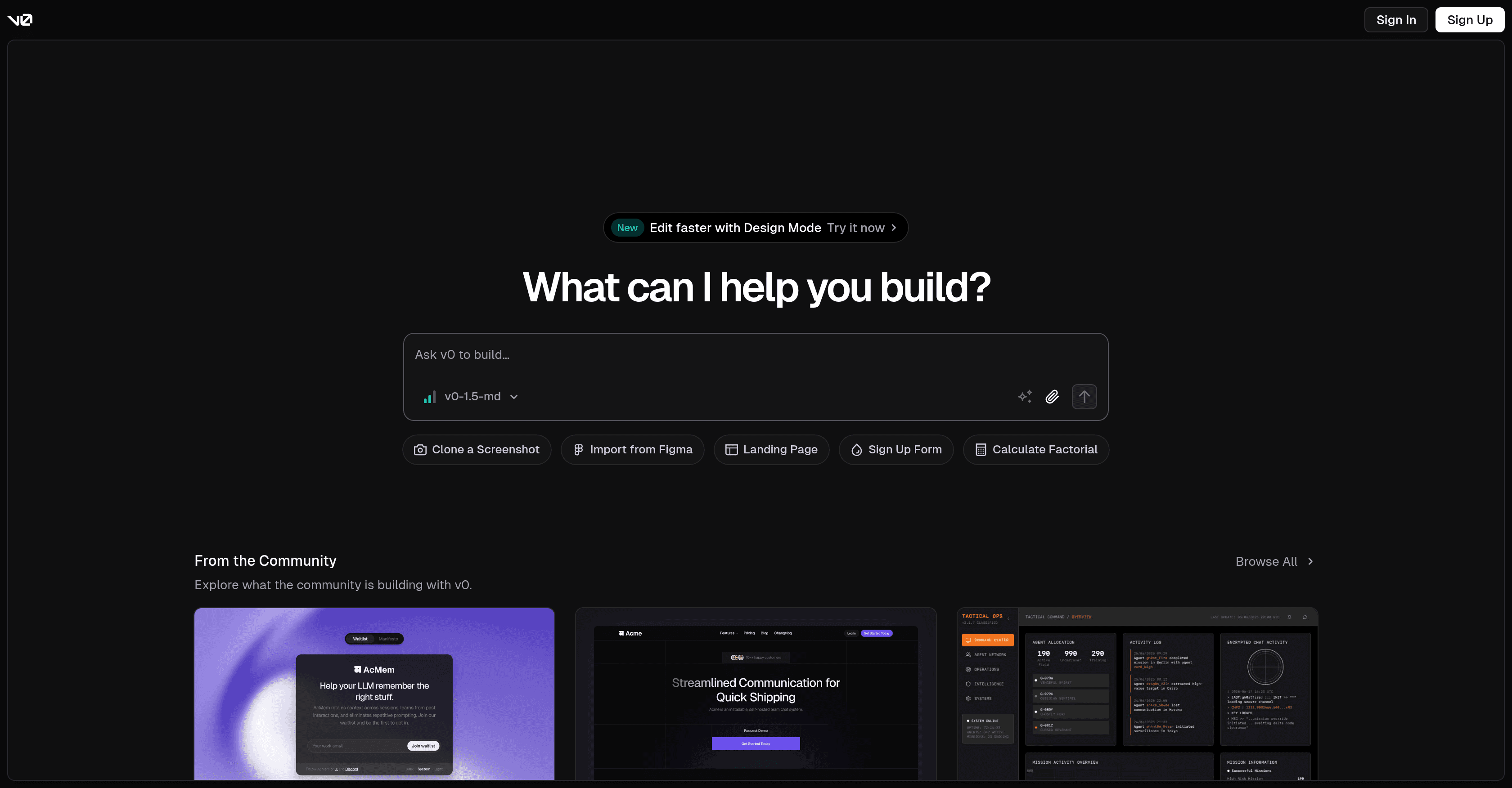v0 by Vercel screenshot