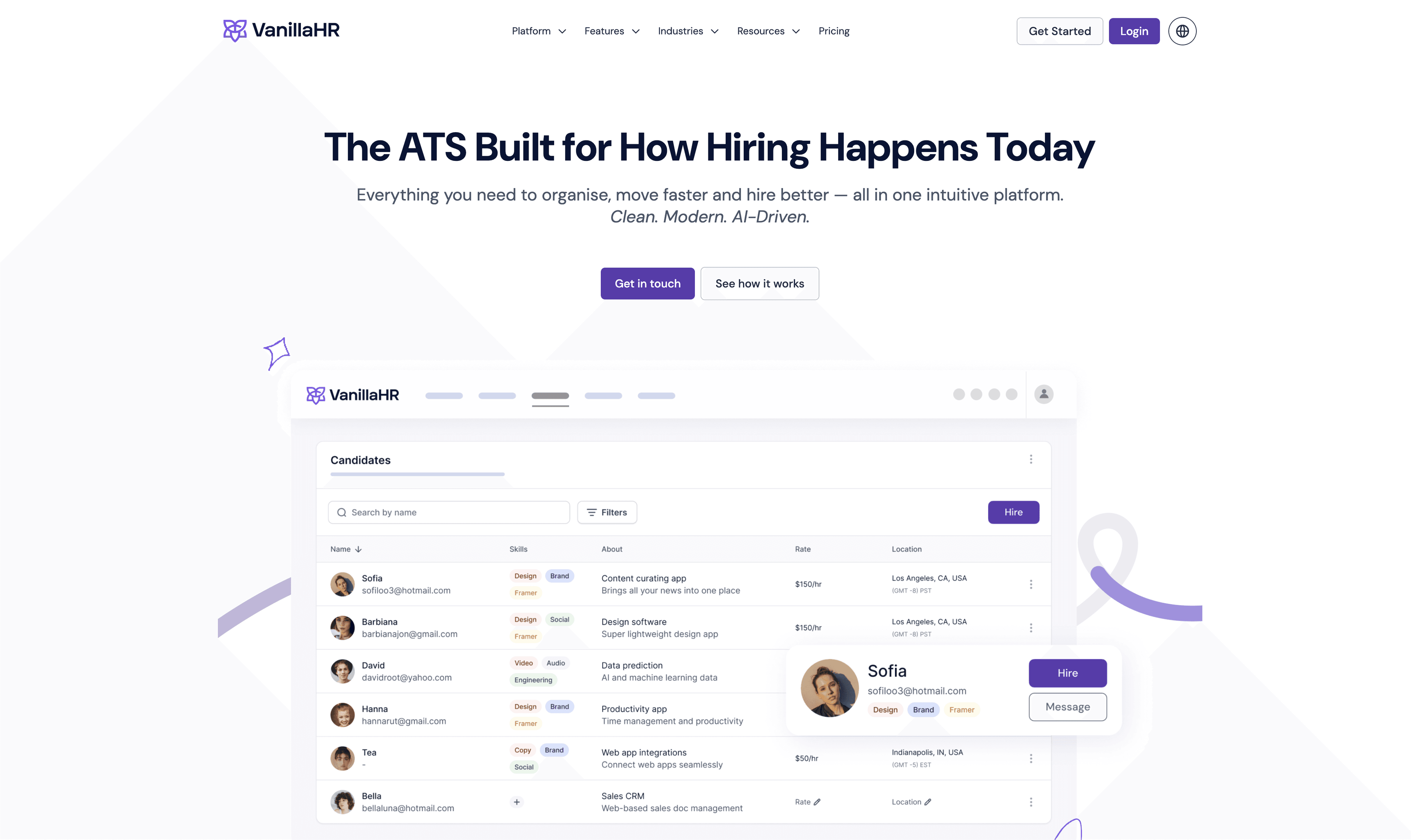 VanillaHR Hiring Platform screenshot