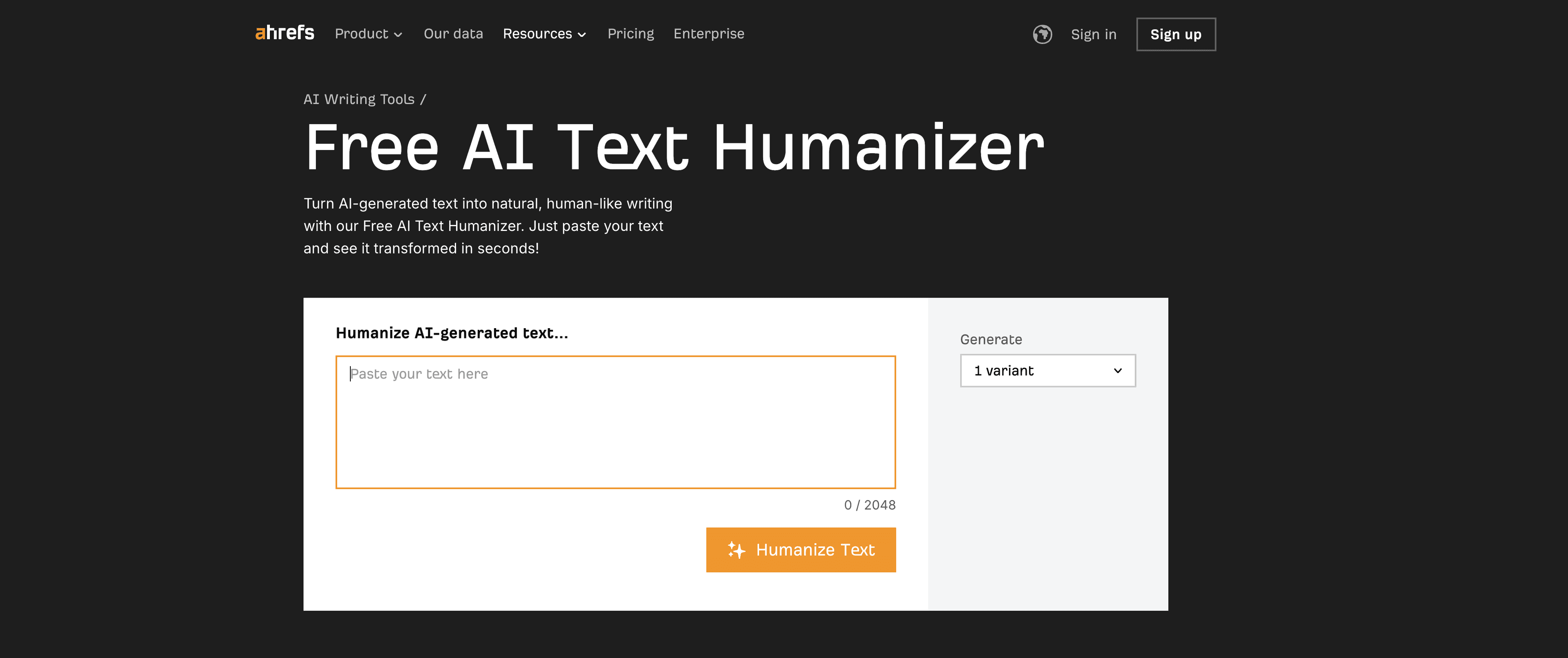 Ahrefs AI Blog Post Ideas screenshot