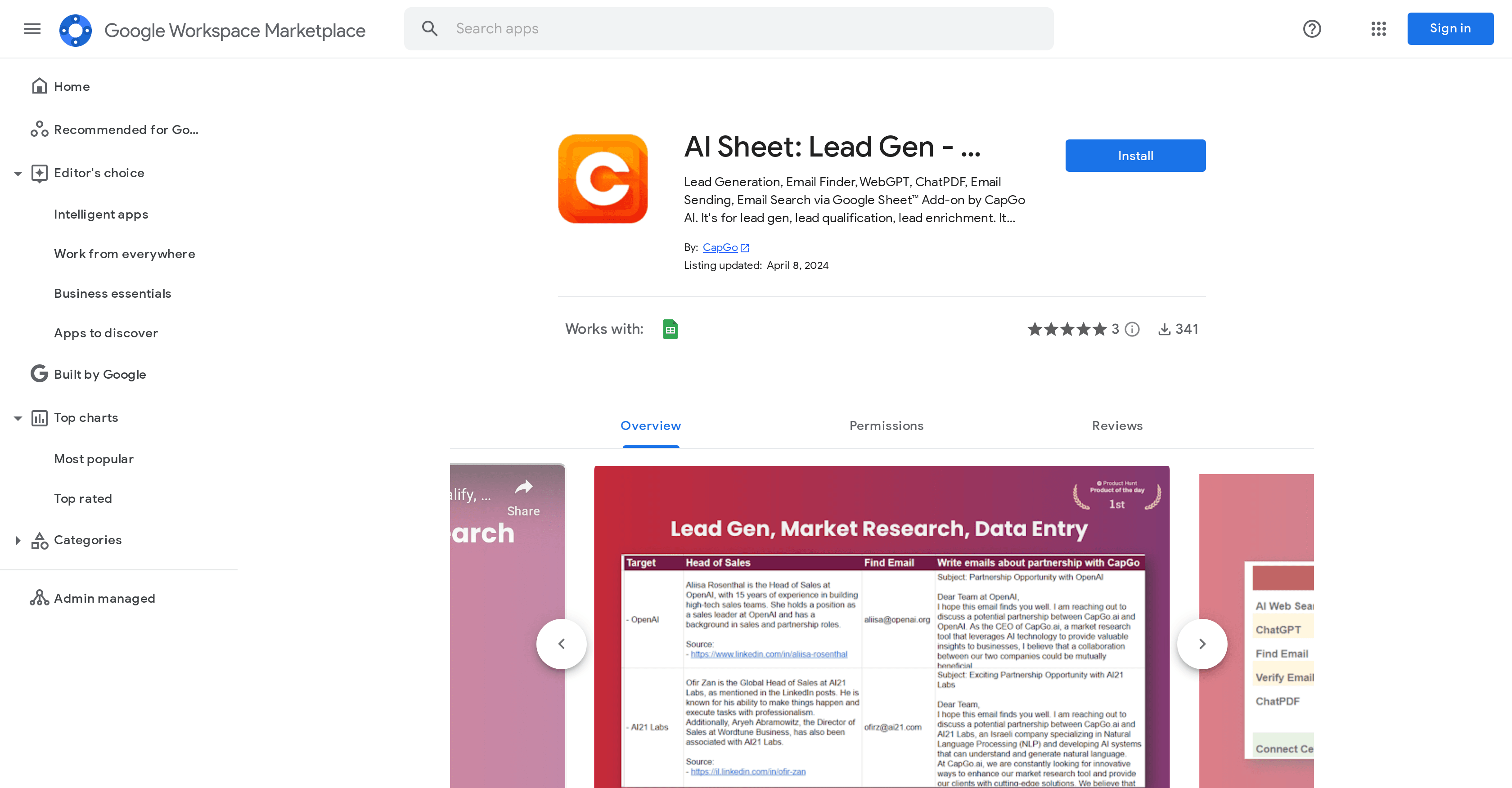 AI Sheet: Lead Gen - CapGo screenshot