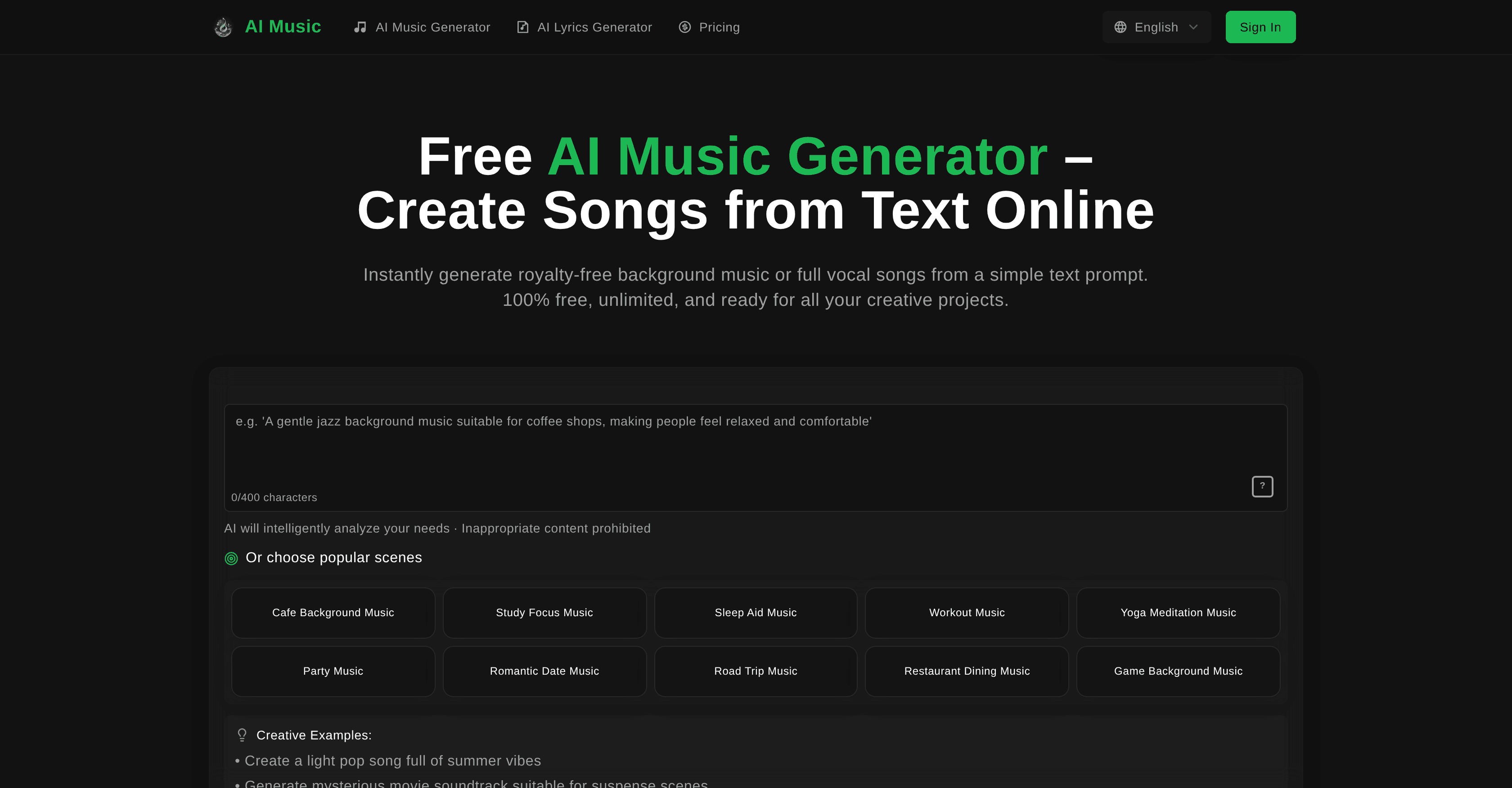 Free AI Music Generator screenshot