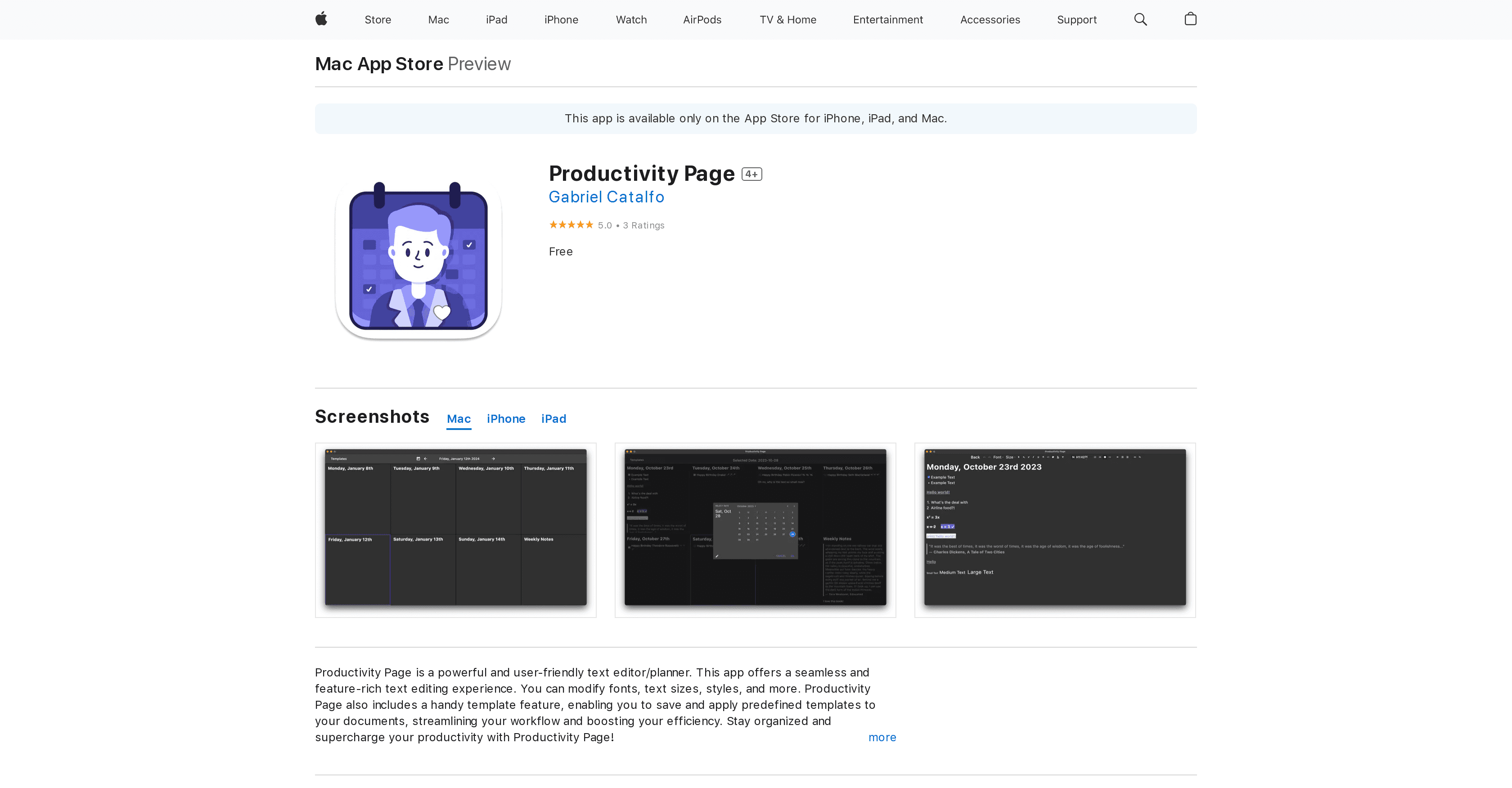 Productivity Page screenshot